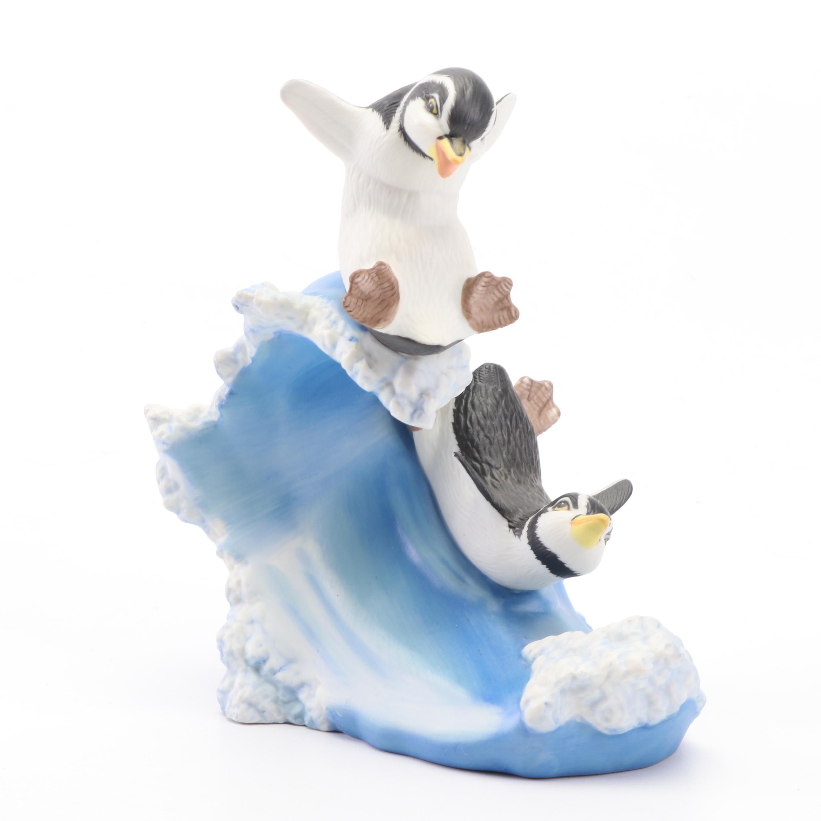 Ceramic Penguin Figurines Featuring Franklin Mint