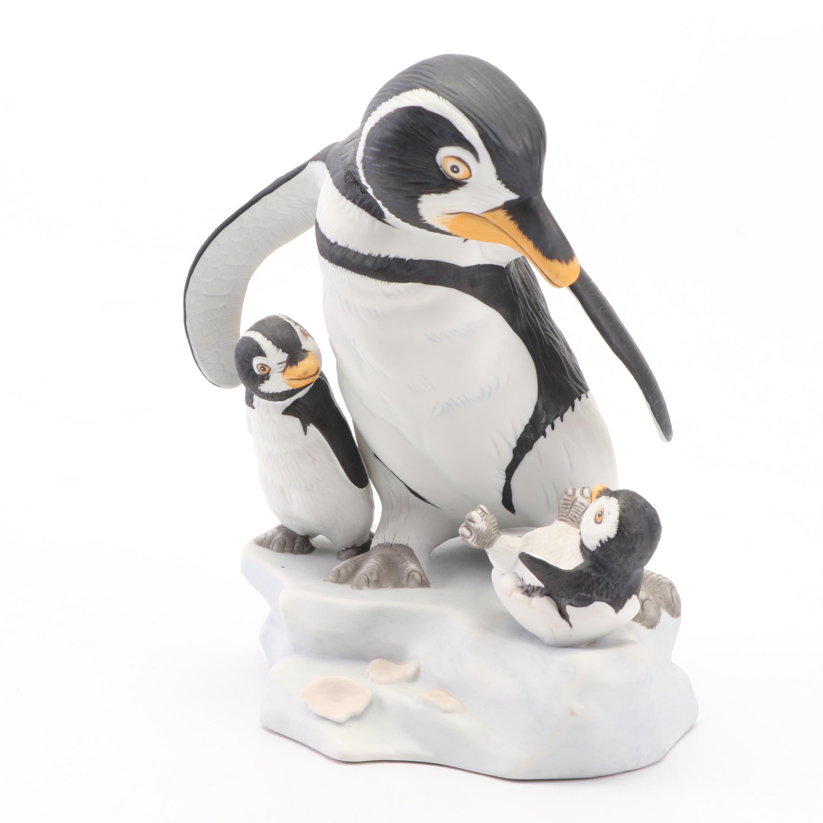 Ceramic Penguin Figurines Featuring Franklin Mint