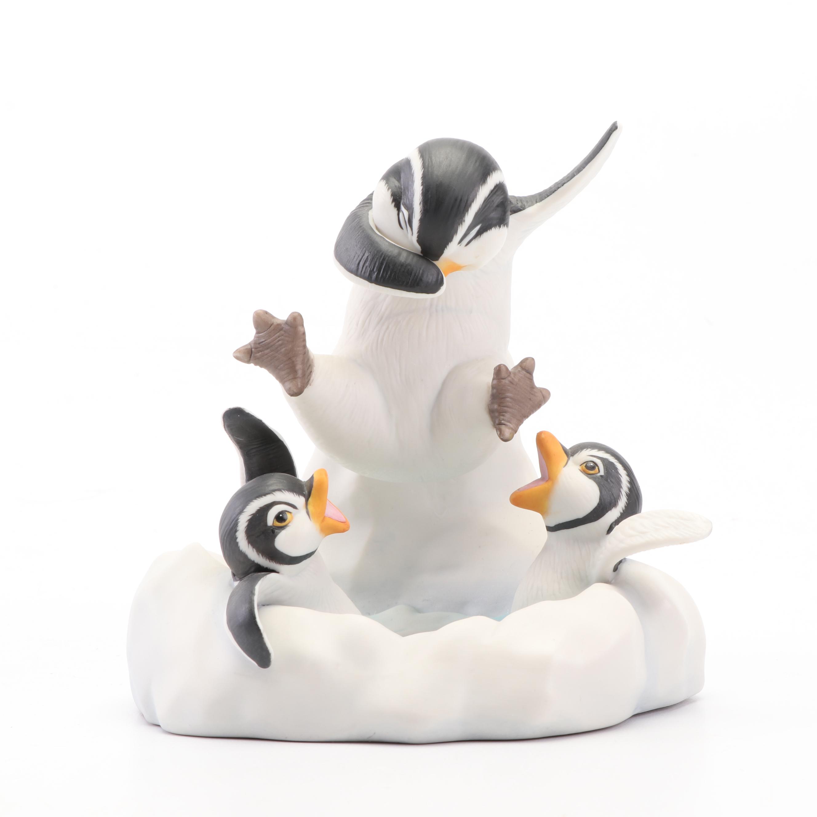 Ceramic Penguin Figurines Featuring Franklin Mint