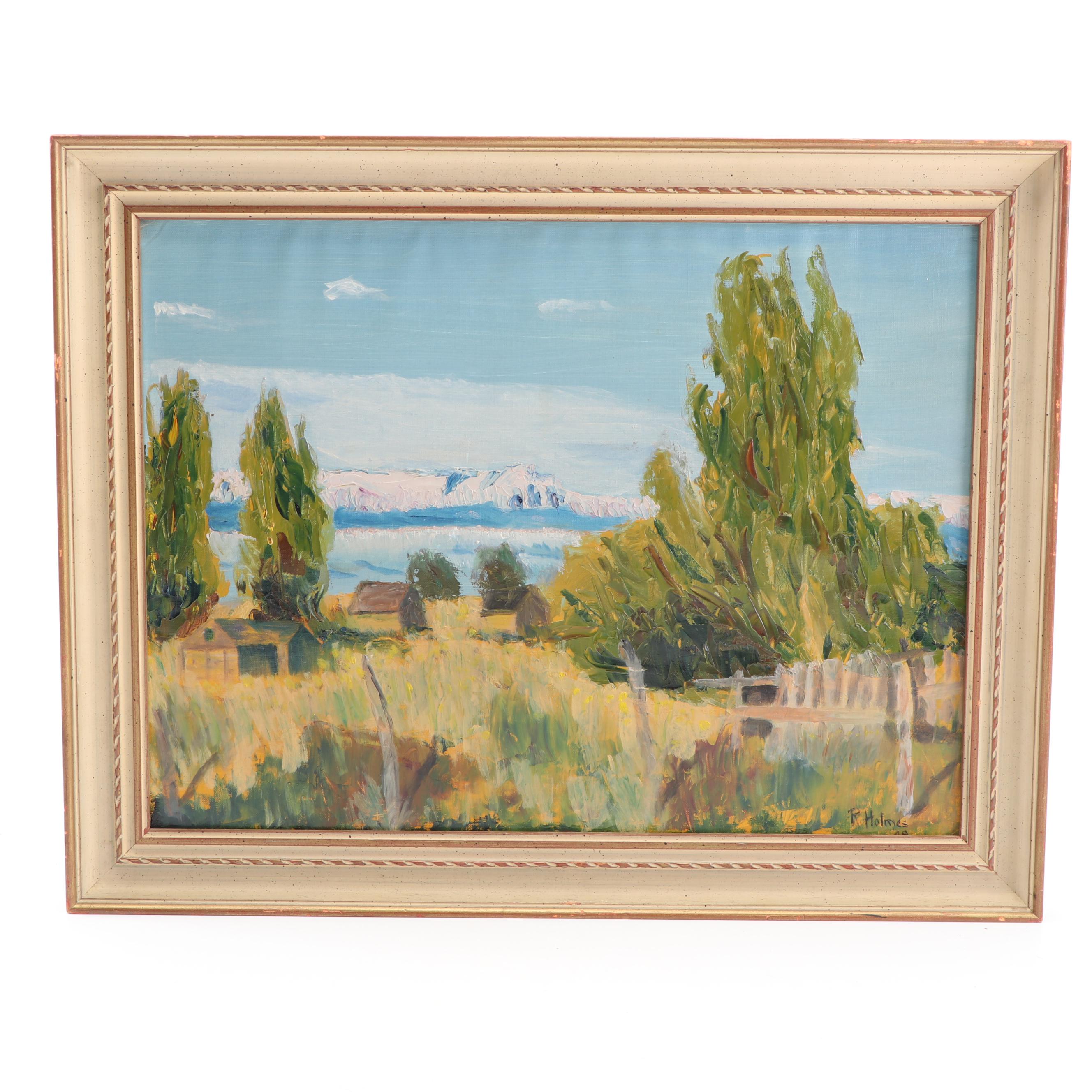 R. Holmes 1949 Landscape Oil Painting