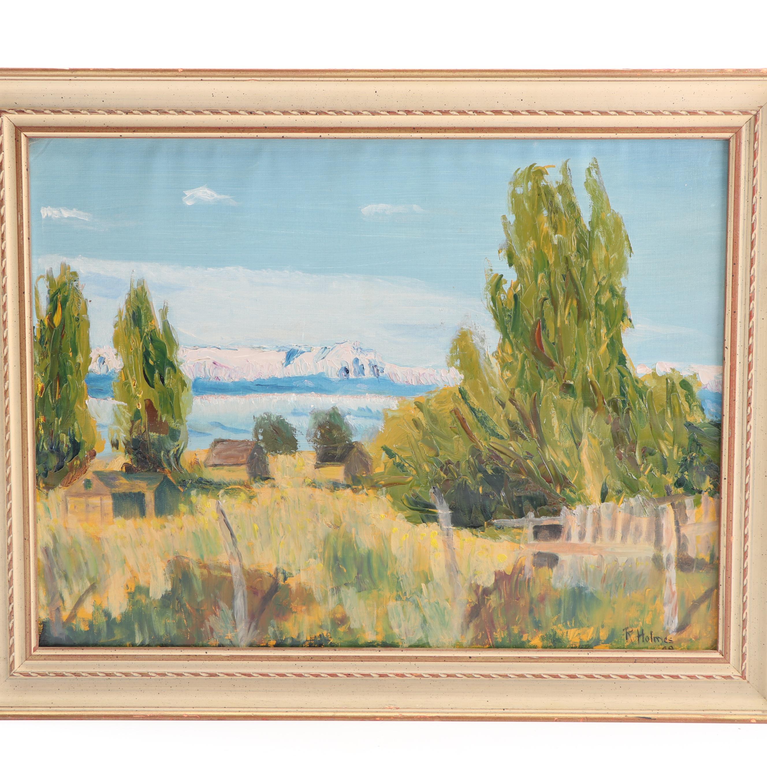 R. Holmes 1949 Landscape Oil Painting
