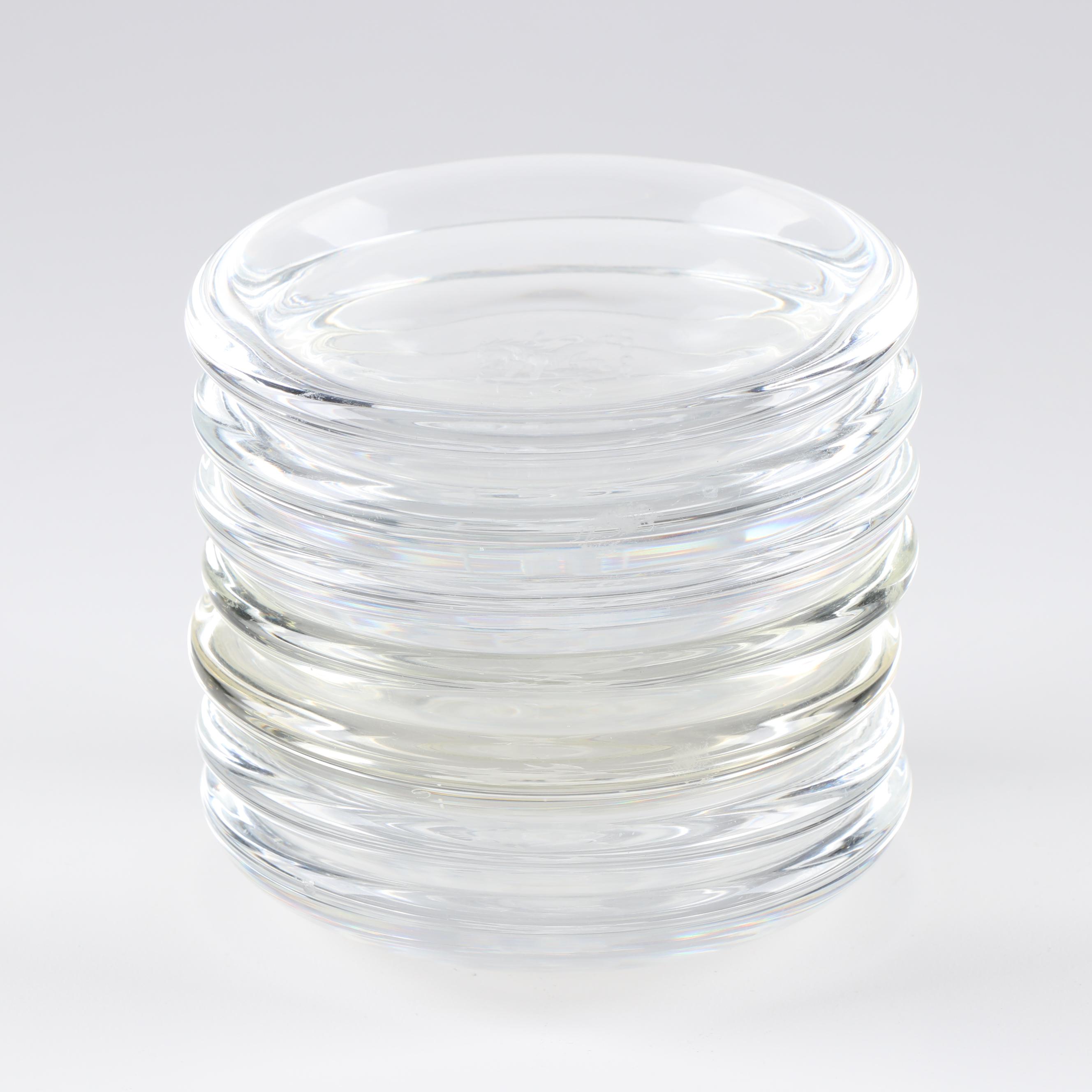 Steuben Art Glass Coasters with Etched Lions, Mid-Century