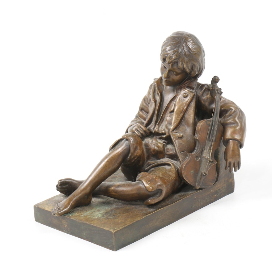 Bronze Sculpture after Léon Tharel "Idle Fiddle"