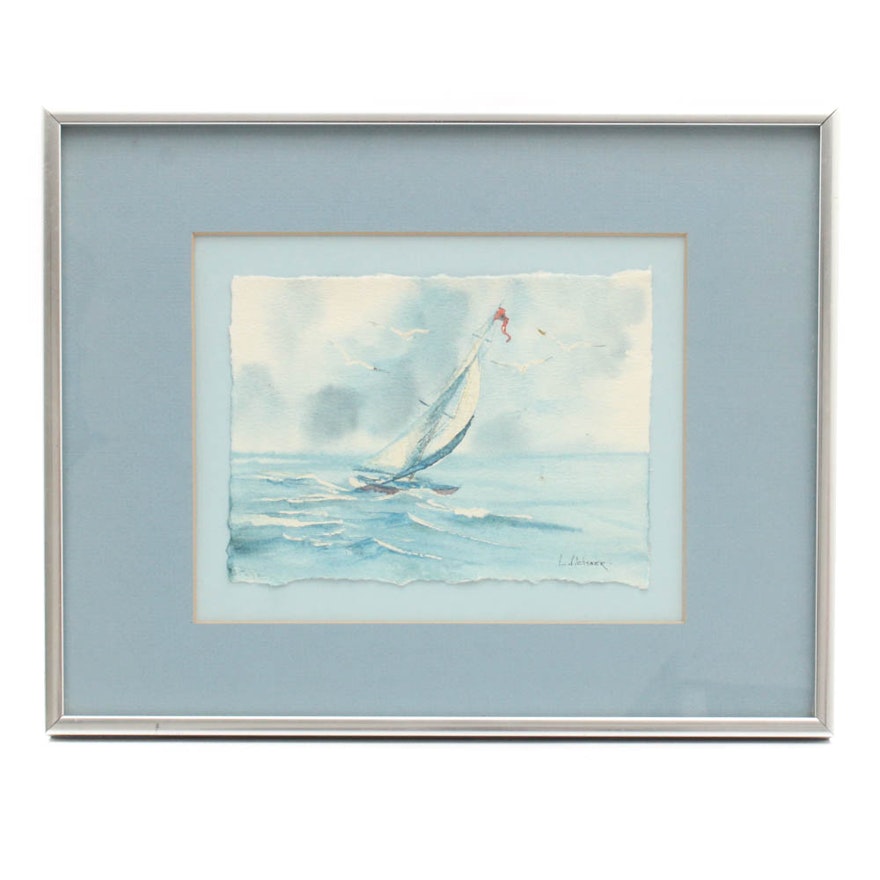 L. Ochsner Watercolor Painting "Race the Gulls"