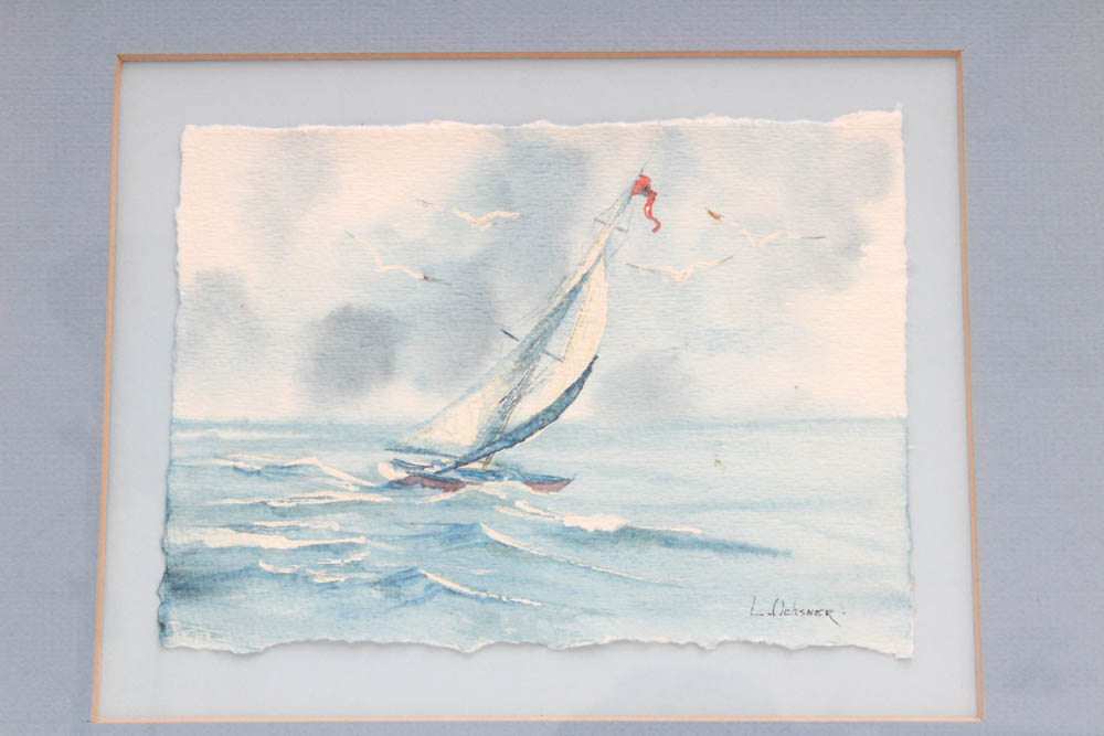 L. Ochsner Watercolor Painting "Race the Gulls"