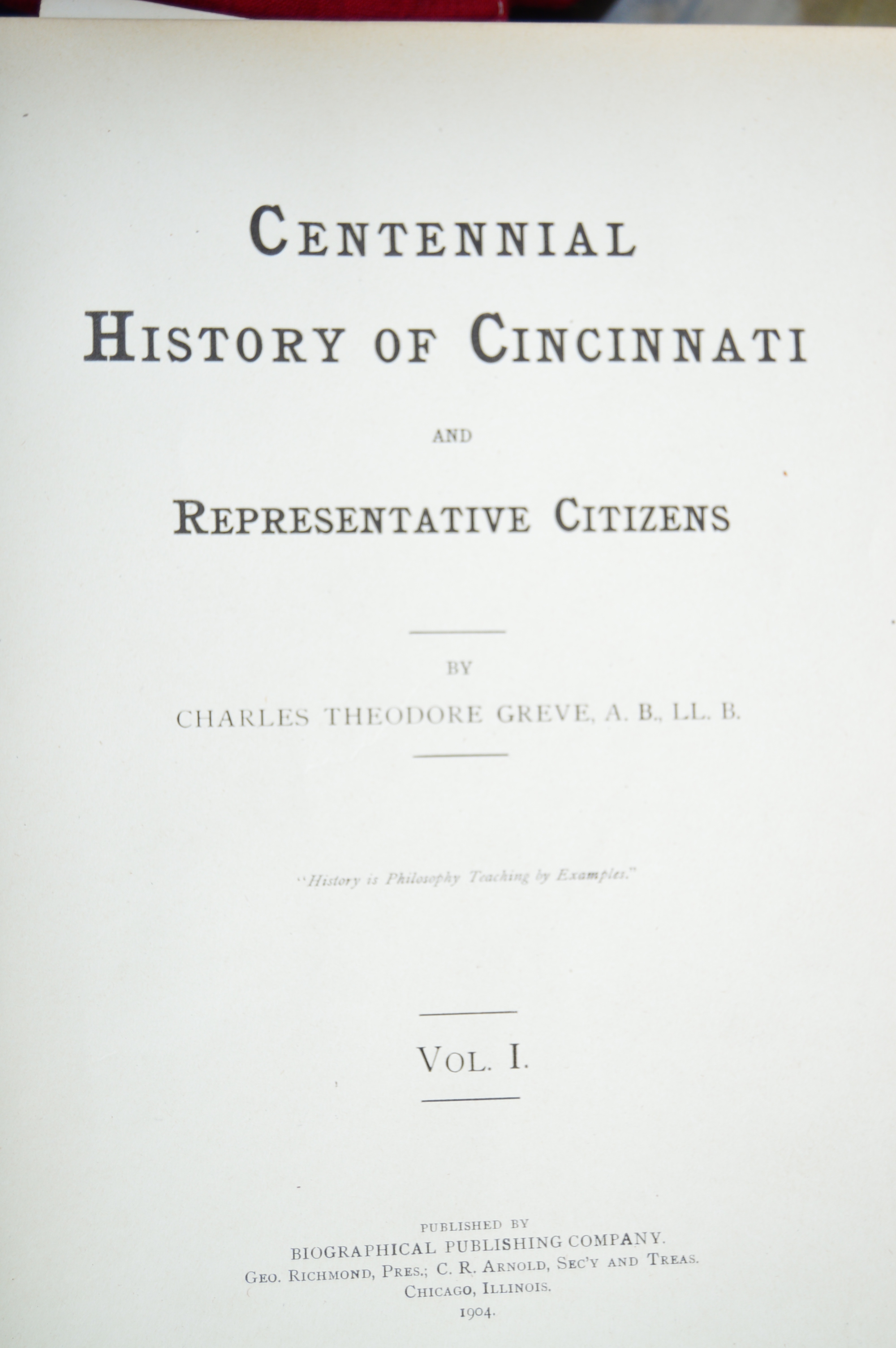 "Centennial History of Cincinnati" by Charles Greve, circa 1904