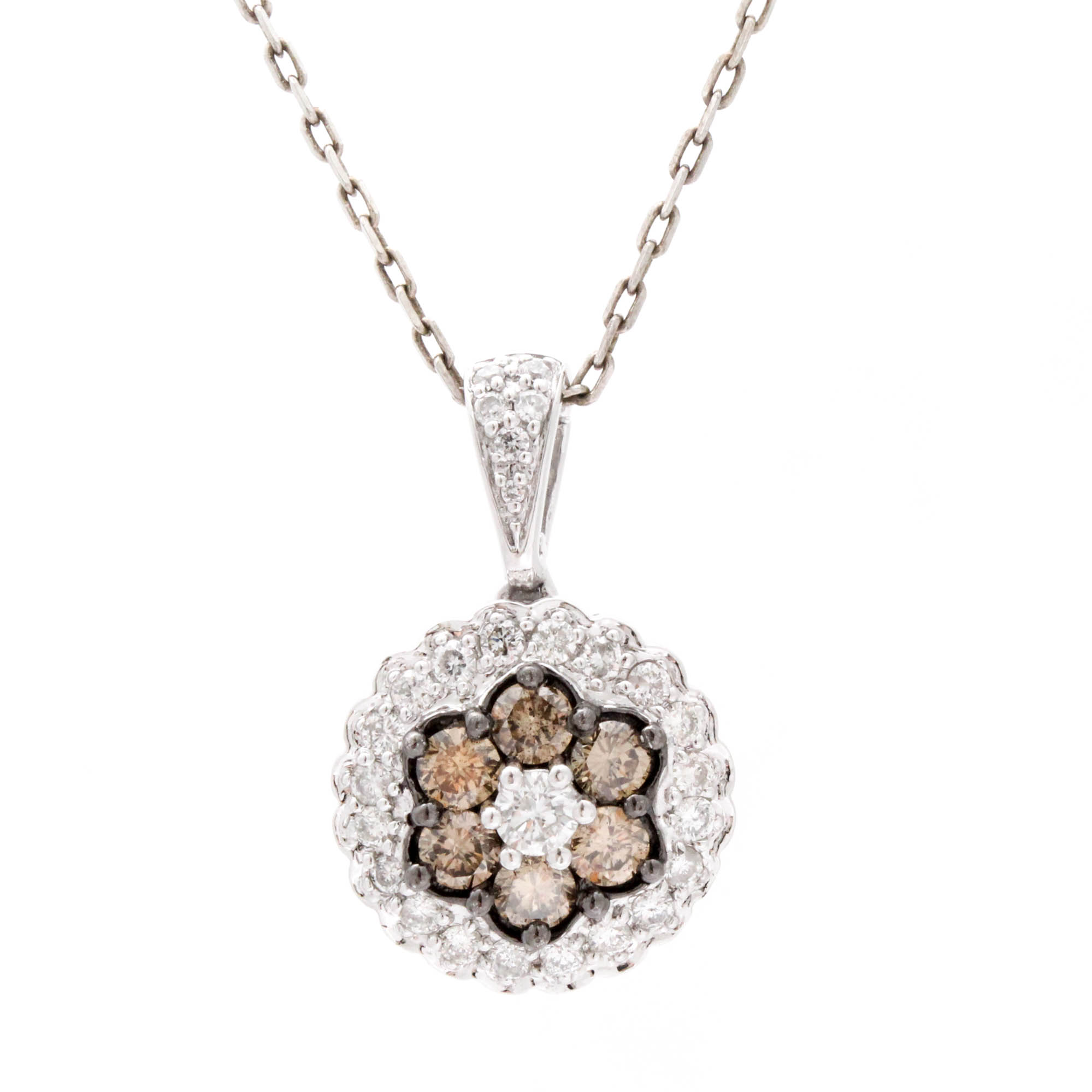 14K White Gold 1.00 ctw. Diamond Pendant with Sterling Silver Chain