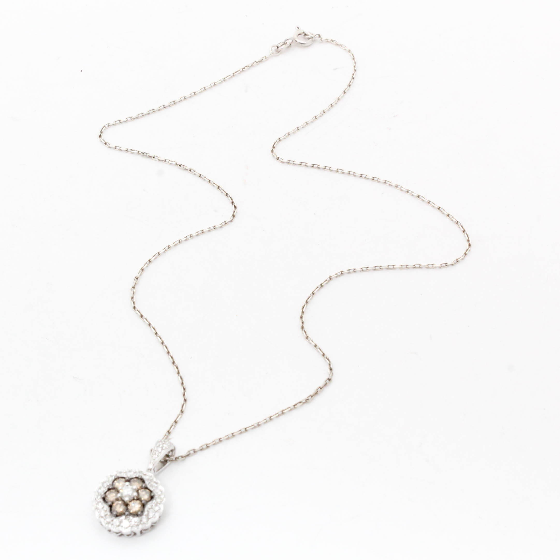 14K White Gold 1.00 ctw. Diamond Pendant with Sterling Silver Chain