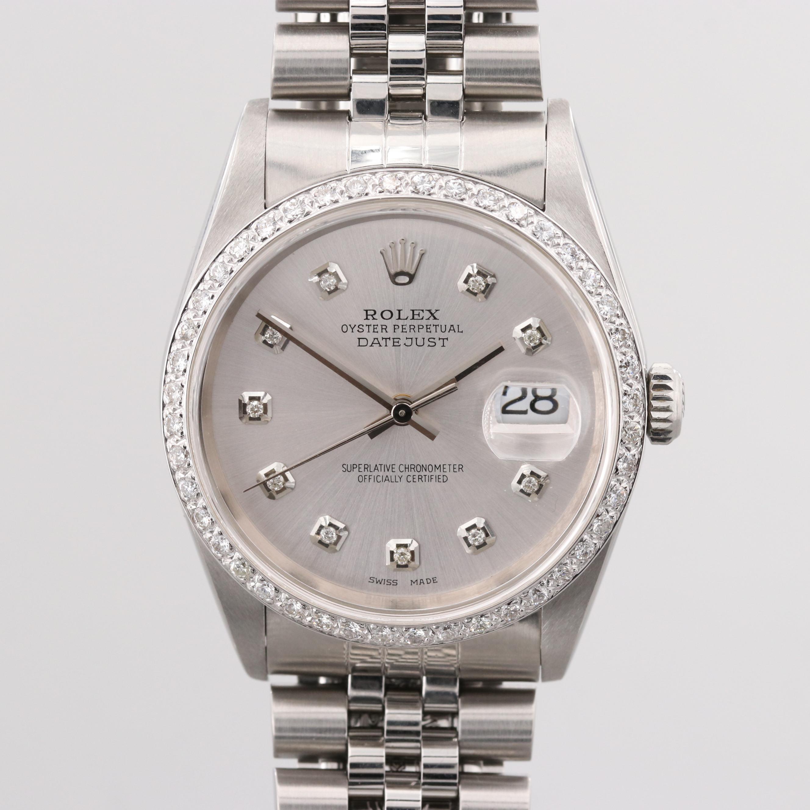 Rolex Datejust Stainless Steel and 14K Gold Diamond Dial and Bezel Watch