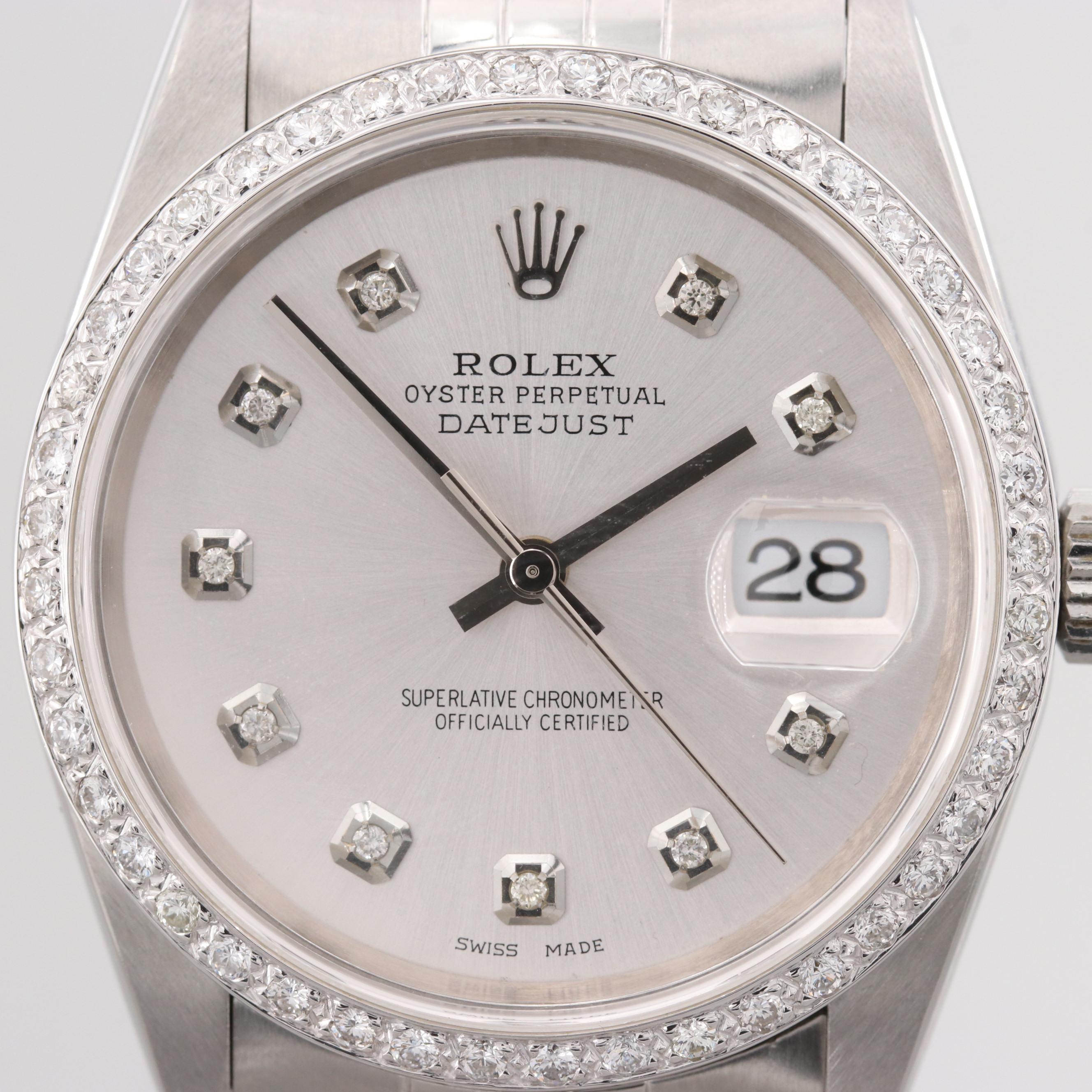 Rolex Datejust Stainless Steel and 14K Gold Diamond Dial and Bezel Watch