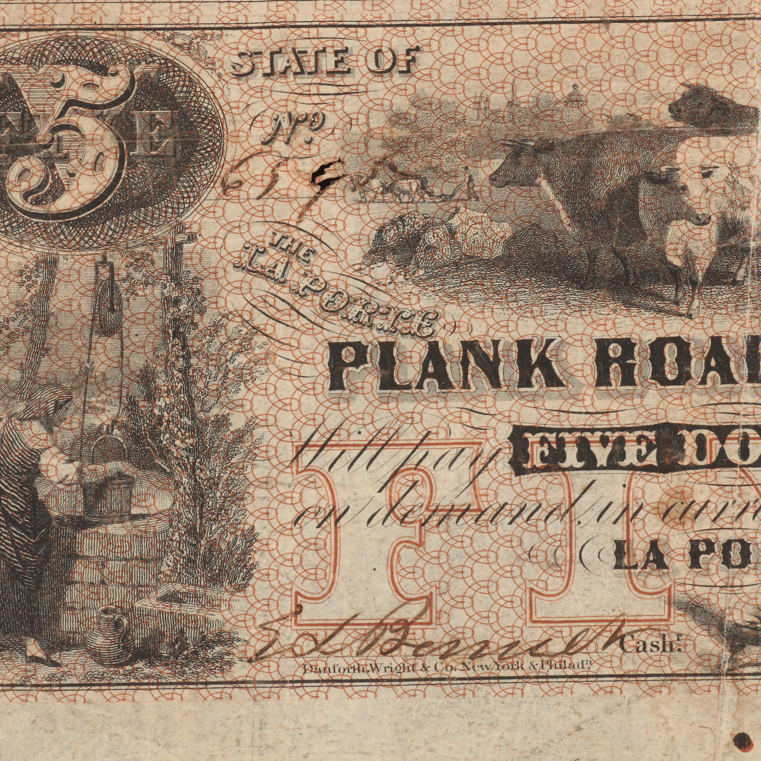 Torn Uncut Sheet of 1857 Plank Road Co. Obsolete Banknotes