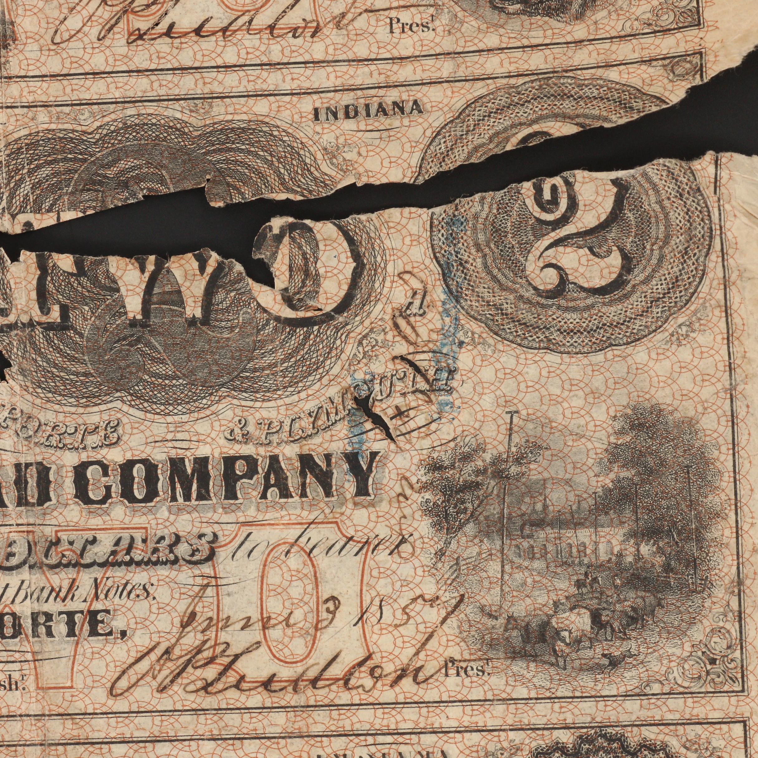 Torn Uncut Sheet of 1857 Plank Road Co. Obsolete Banknotes