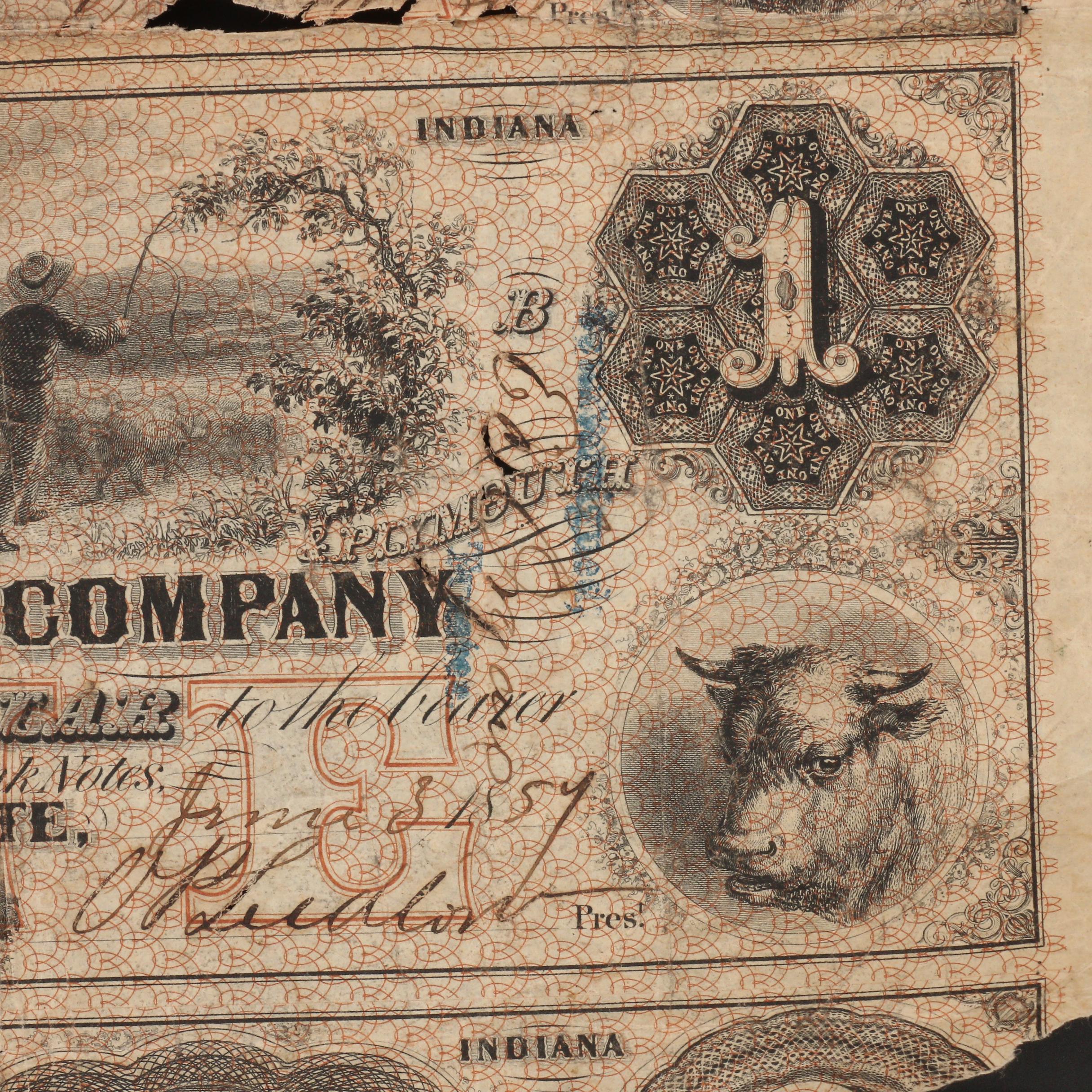 Torn Uncut Sheet of 1857 Plank Road Co. Obsolete Banknotes