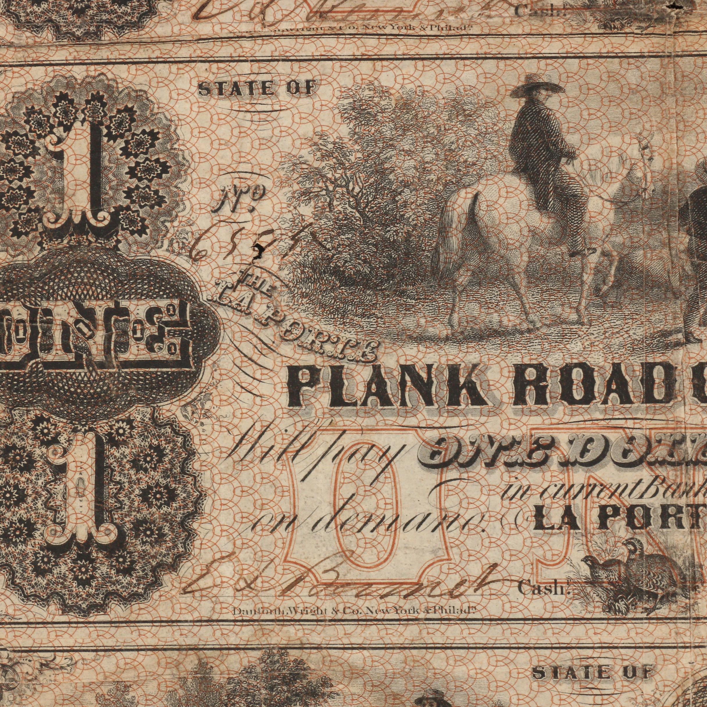 Torn Uncut Sheet of 1857 Plank Road Co. Obsolete Banknotes