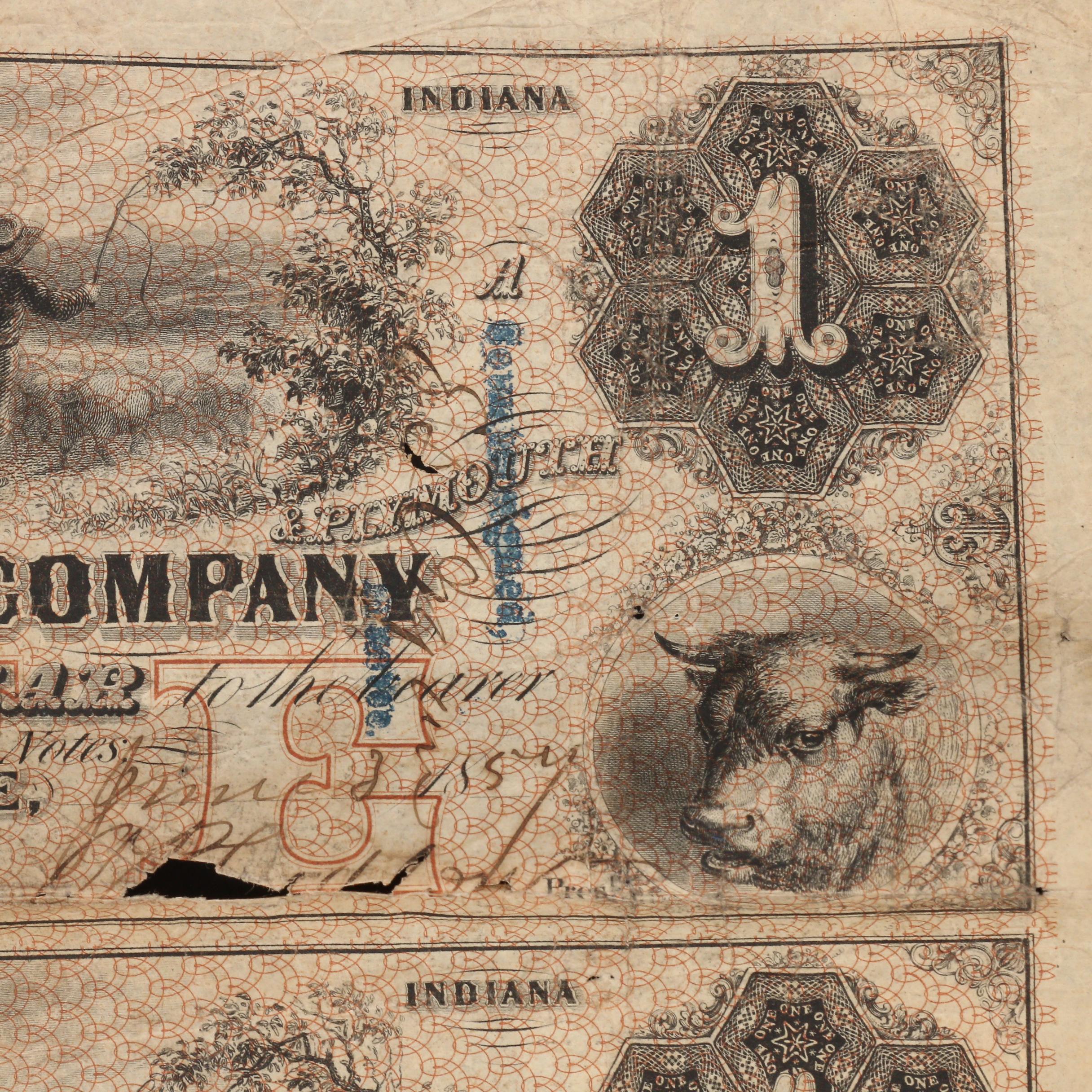 Torn Uncut Sheet of 1857 Plank Road Co. Obsolete Banknotes