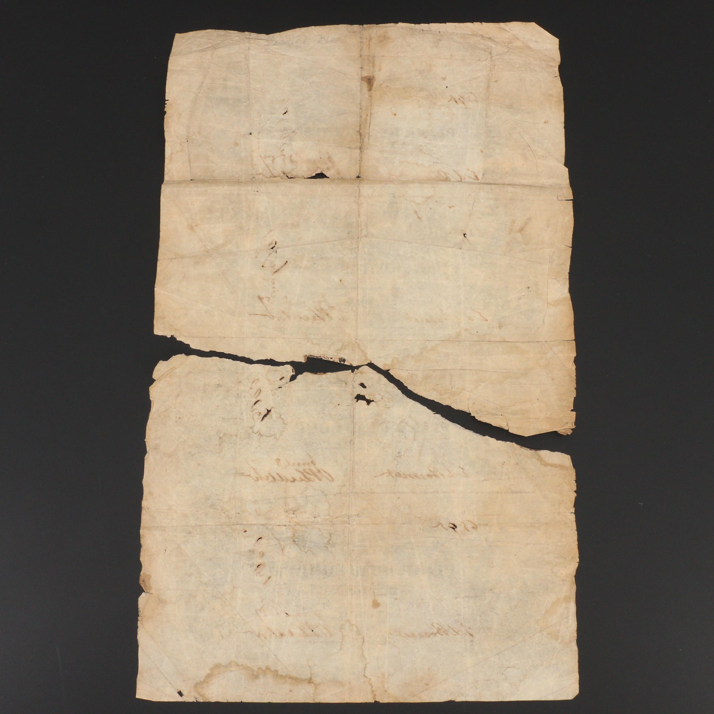 Torn Uncut Sheet of 1857 Plank Road Co. Obsolete Banknotes