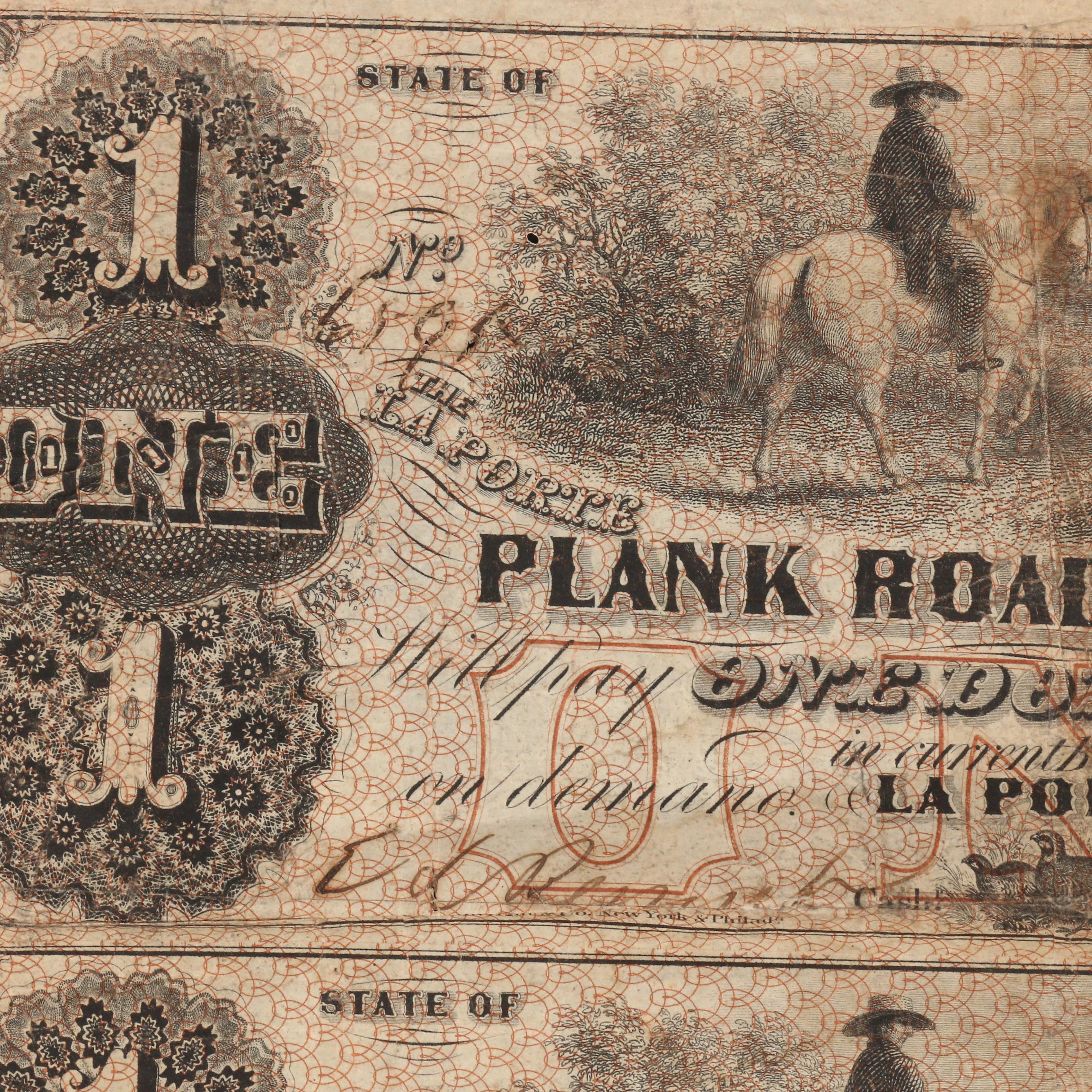 Torn Uncut Sheet of 1857 Plank Road Co. Obsolete Banknotes