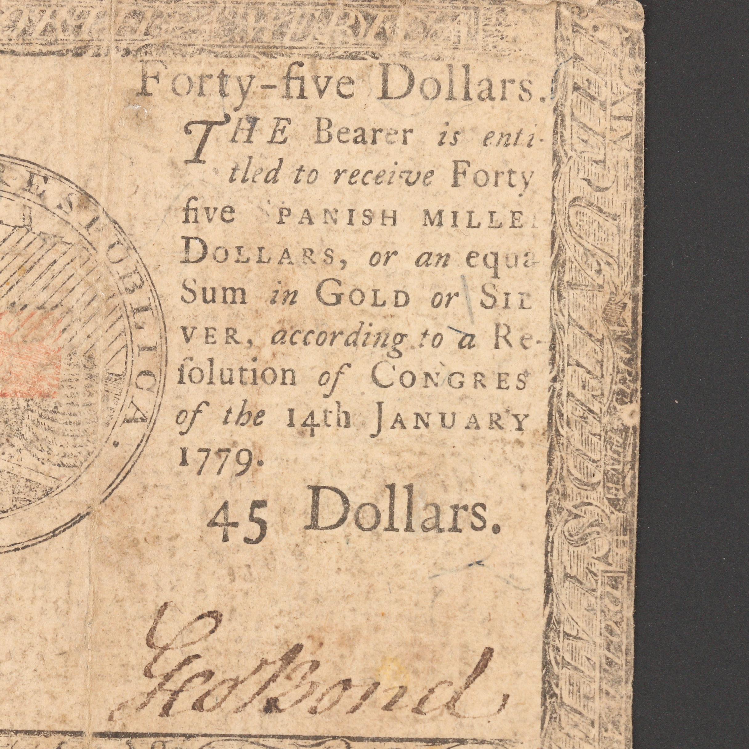 1779 Continental Congress $45 Currency Note