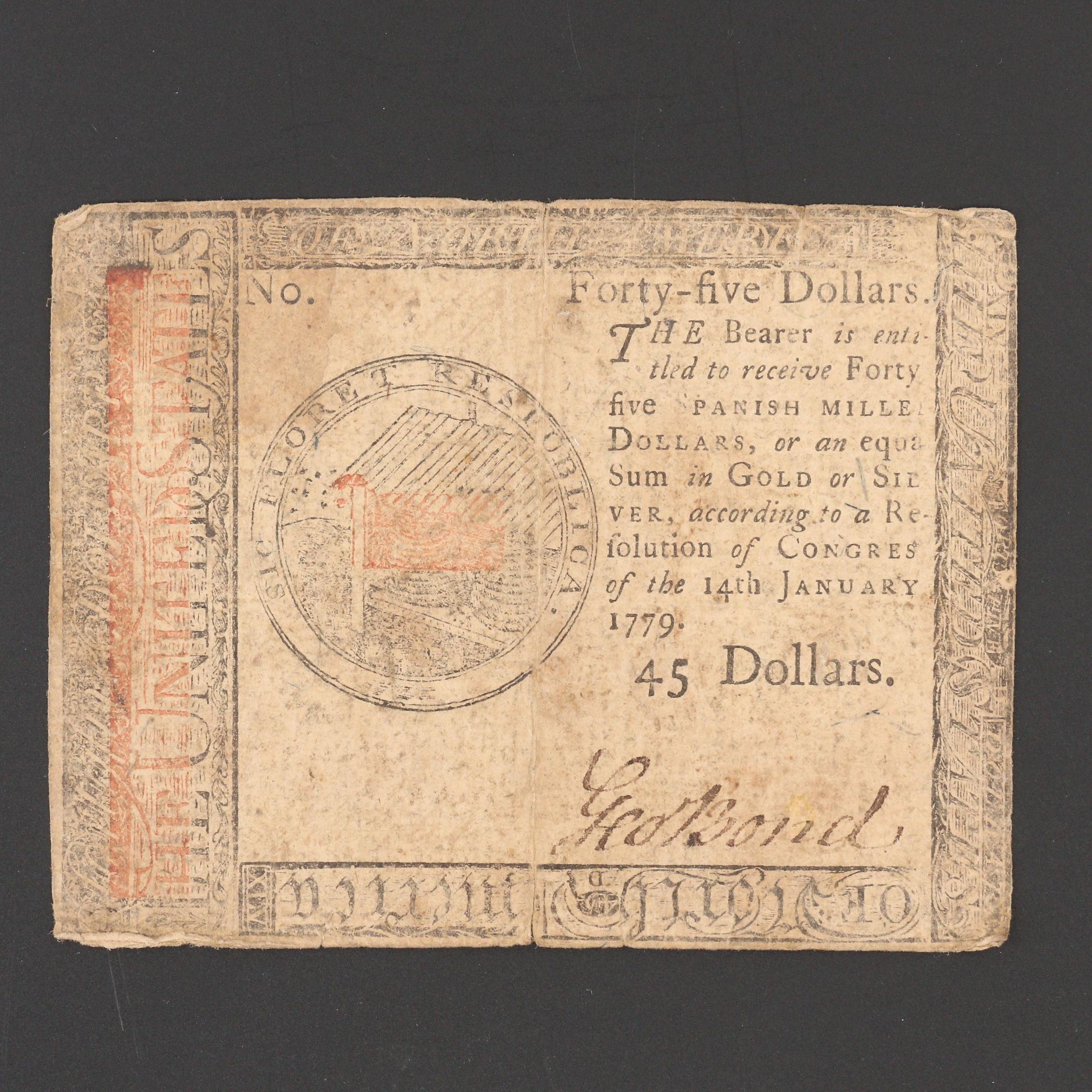 1779 Continental Congress $45 Currency Note