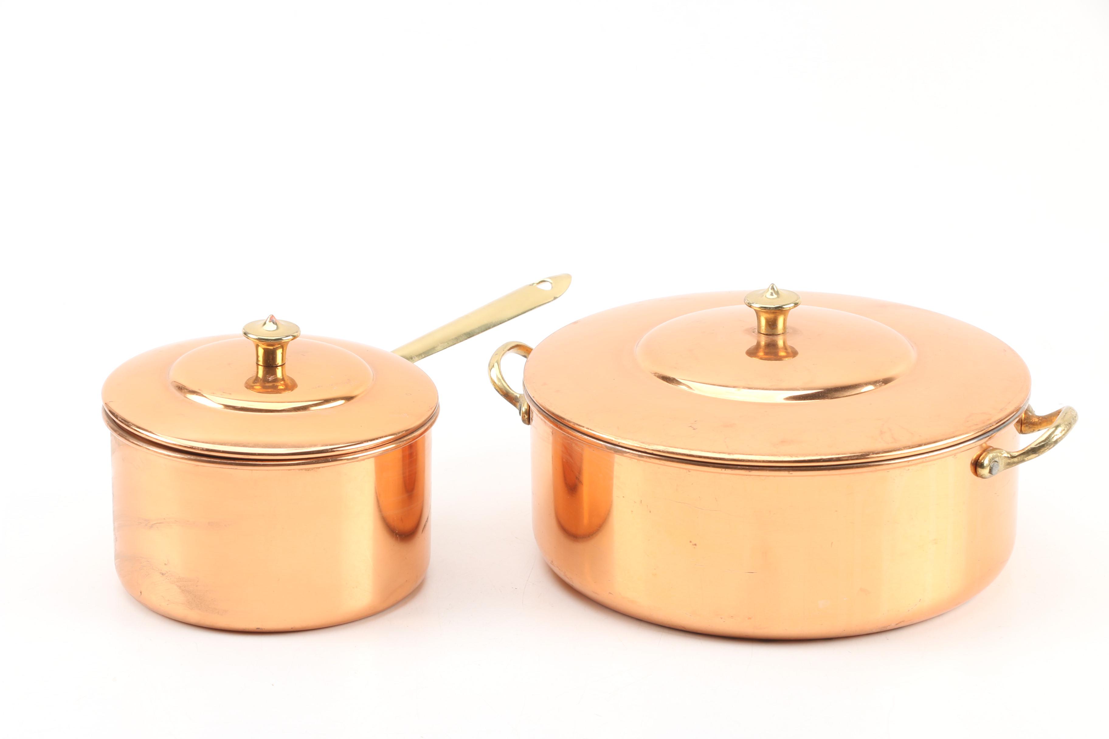 ODI Copper and Brass Cookware, Jelly Molds, and Utensils, Late 20th Century