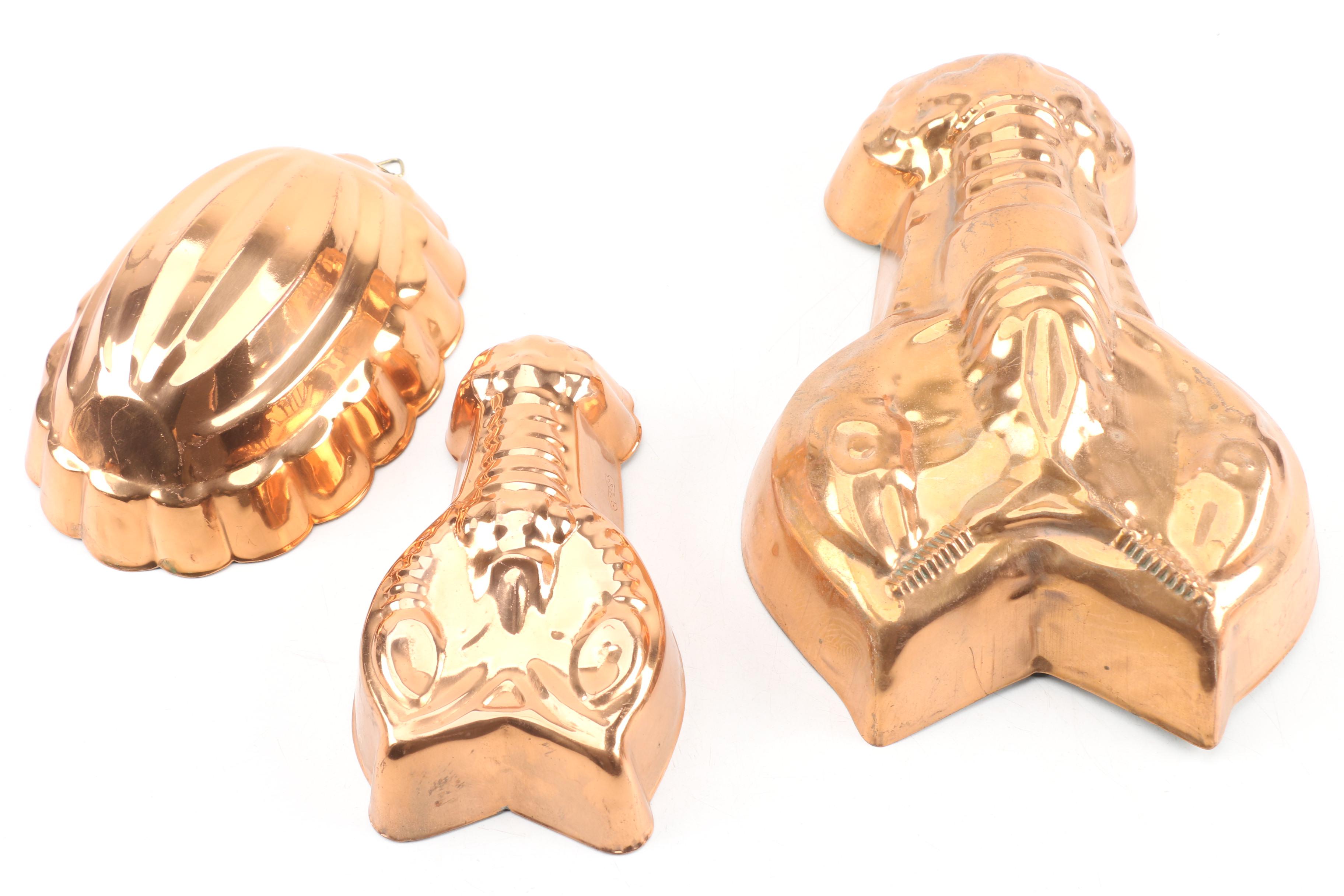 ODI Copper and Brass Cookware, Jelly Molds, and Utensils, Late 20th Century