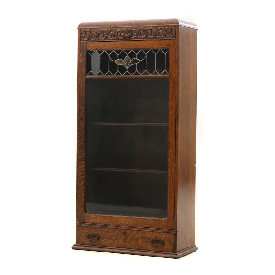 Late Victorian Oak Glass Front Display Cabinet, Circa 1920