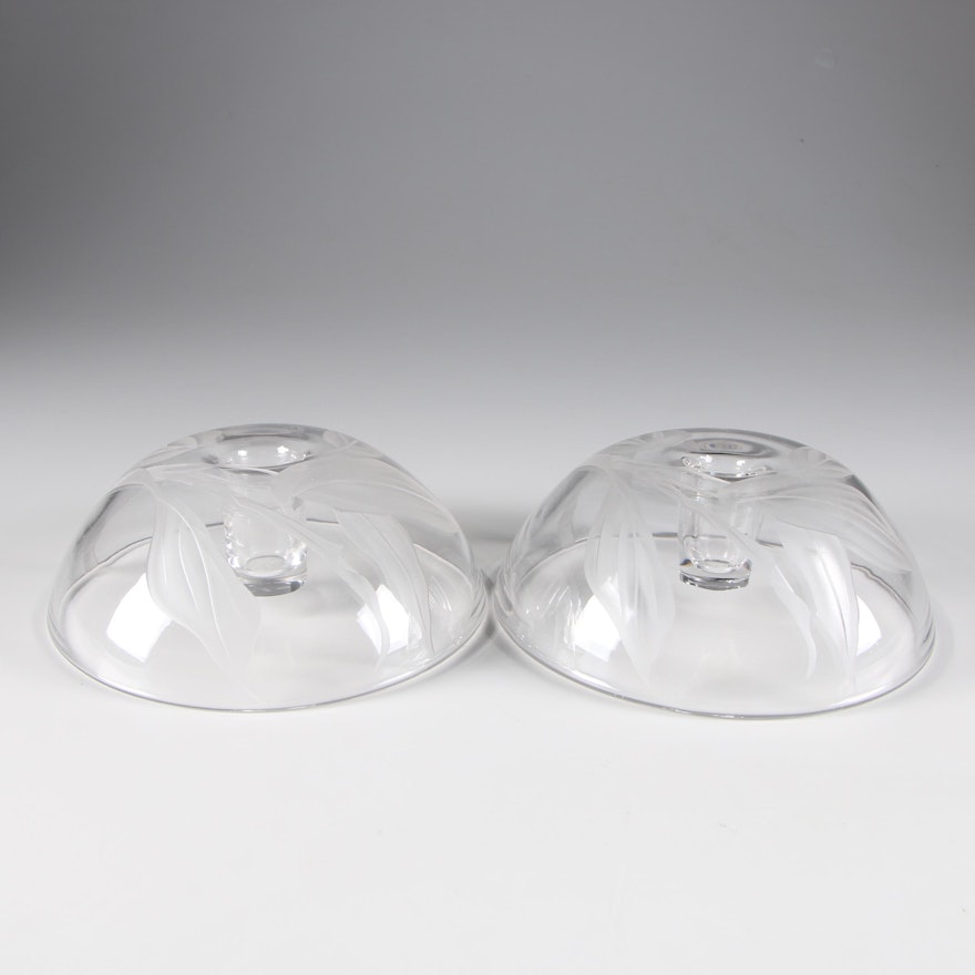 Dorothy Thorpe Etched Crystal Candle Holders, Mid-Century