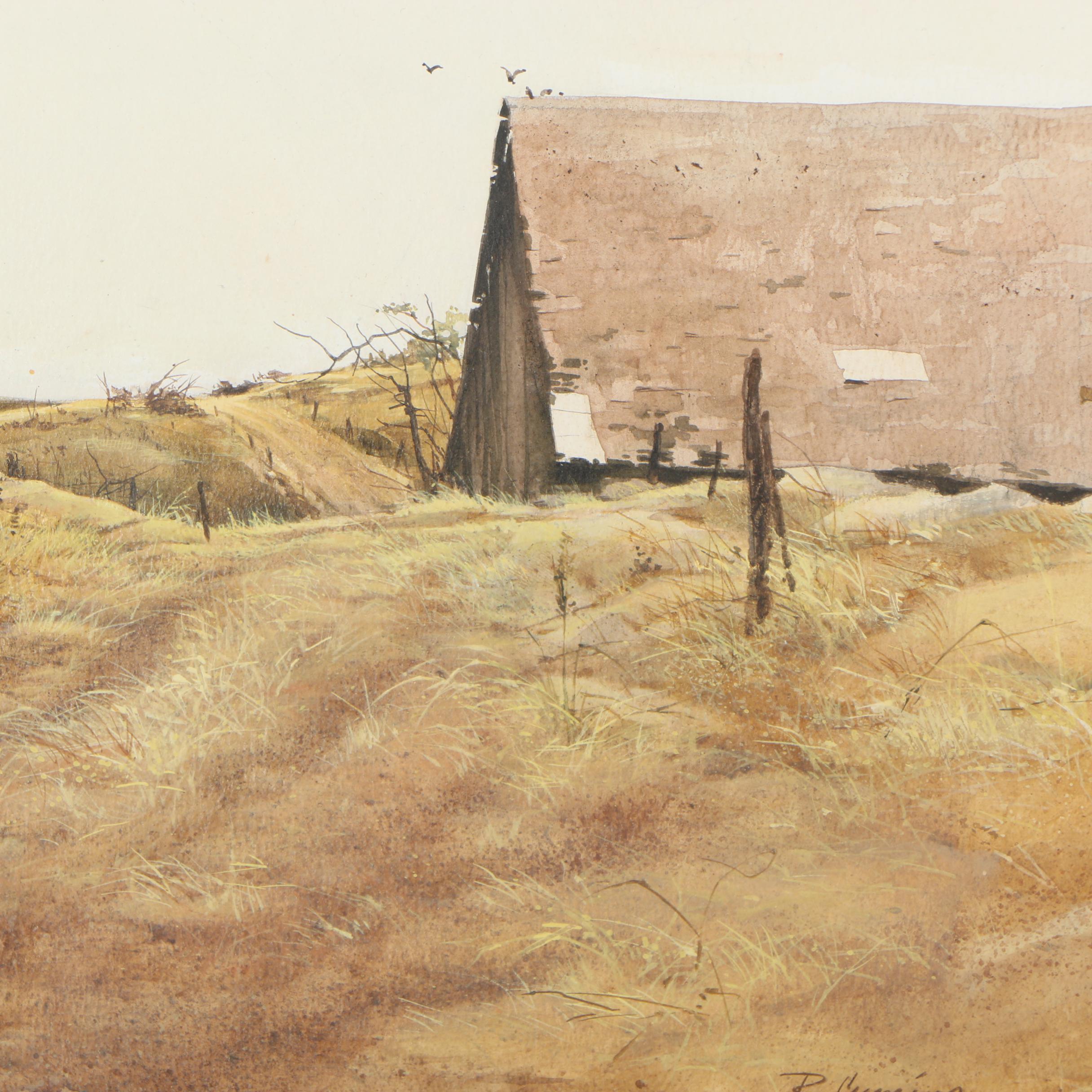 Robert Cremins Watercolor Painting of Rural Fields