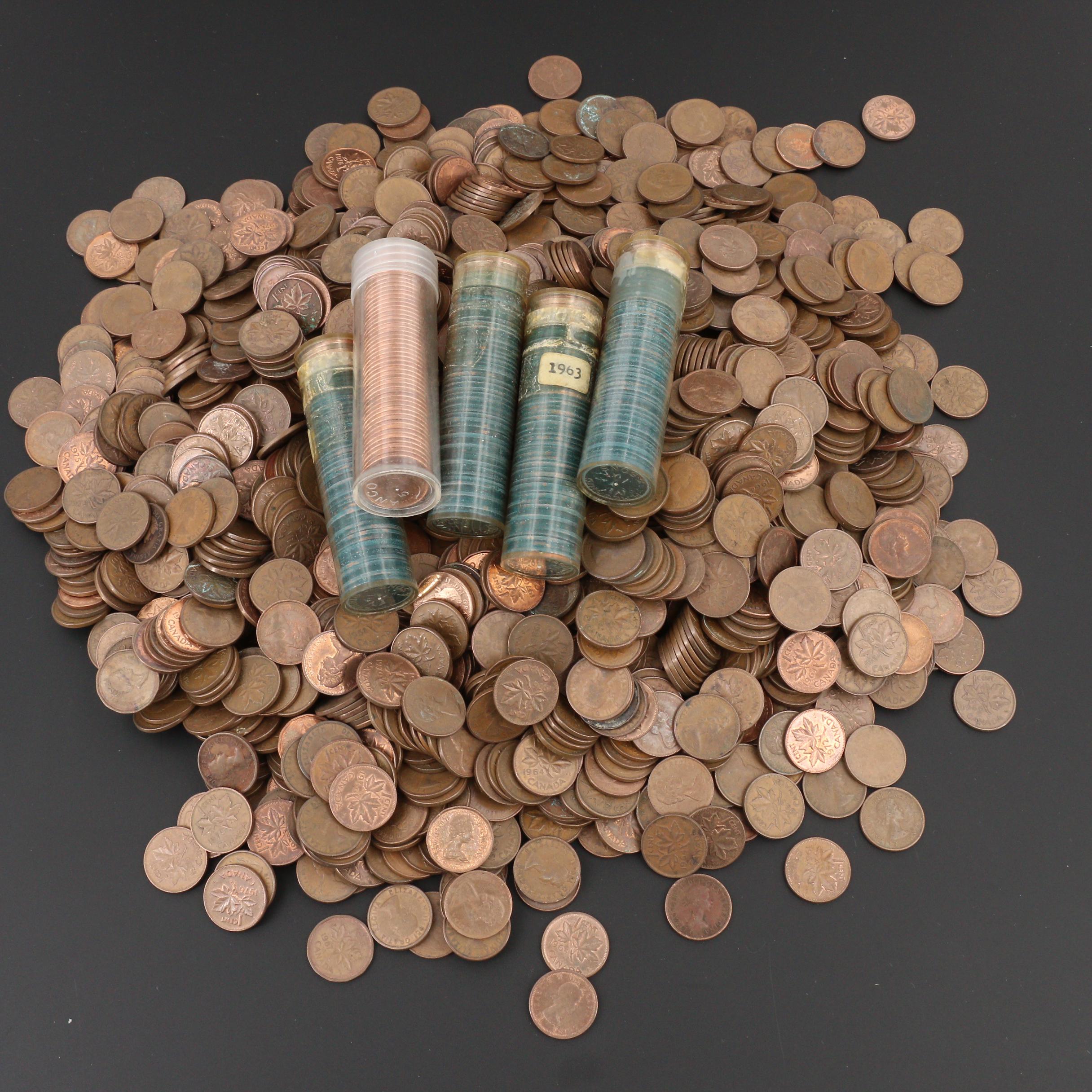 Group of Over 1800 Canadian One Cent Coins
