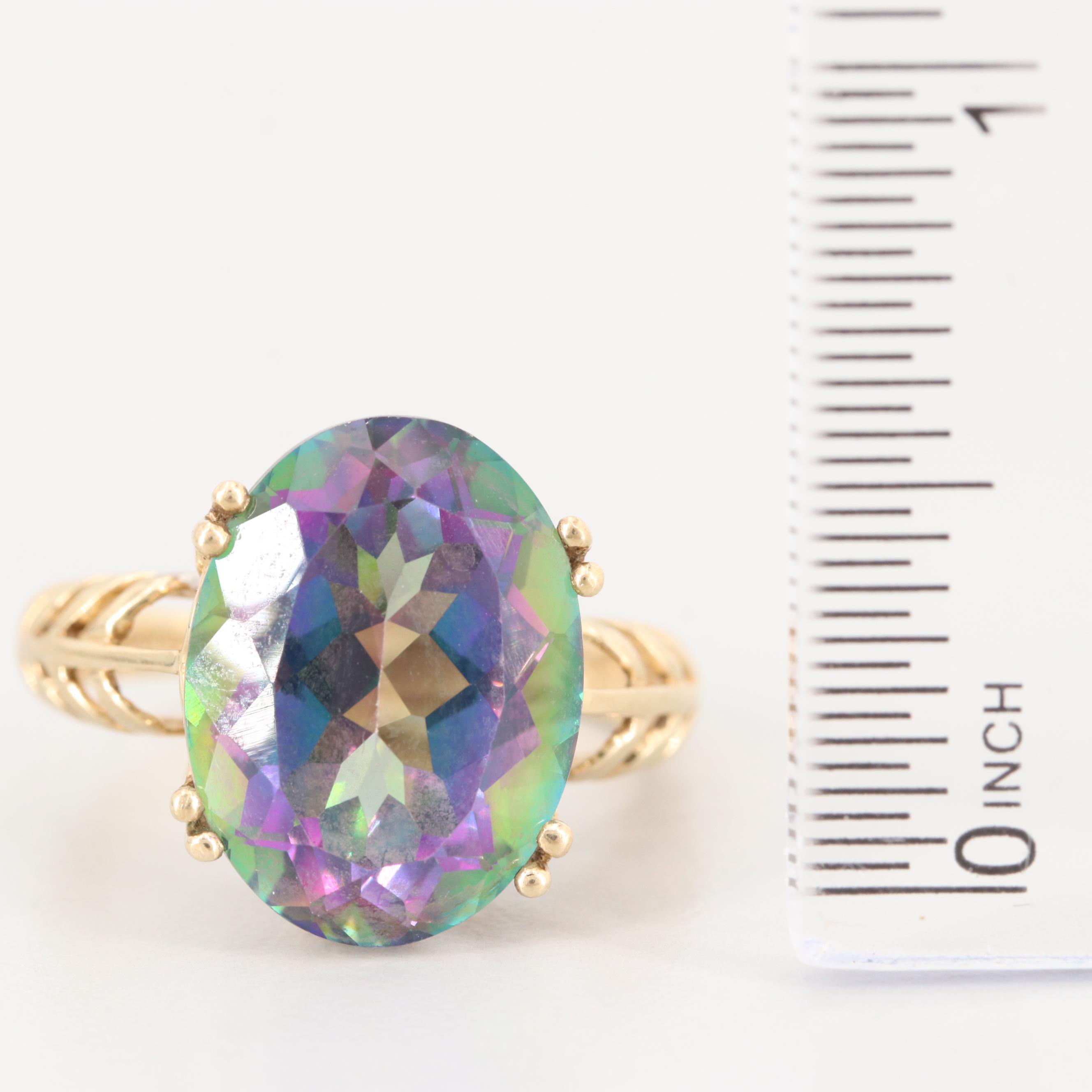 10K Yellow Gold Topaz and Diamond Ring