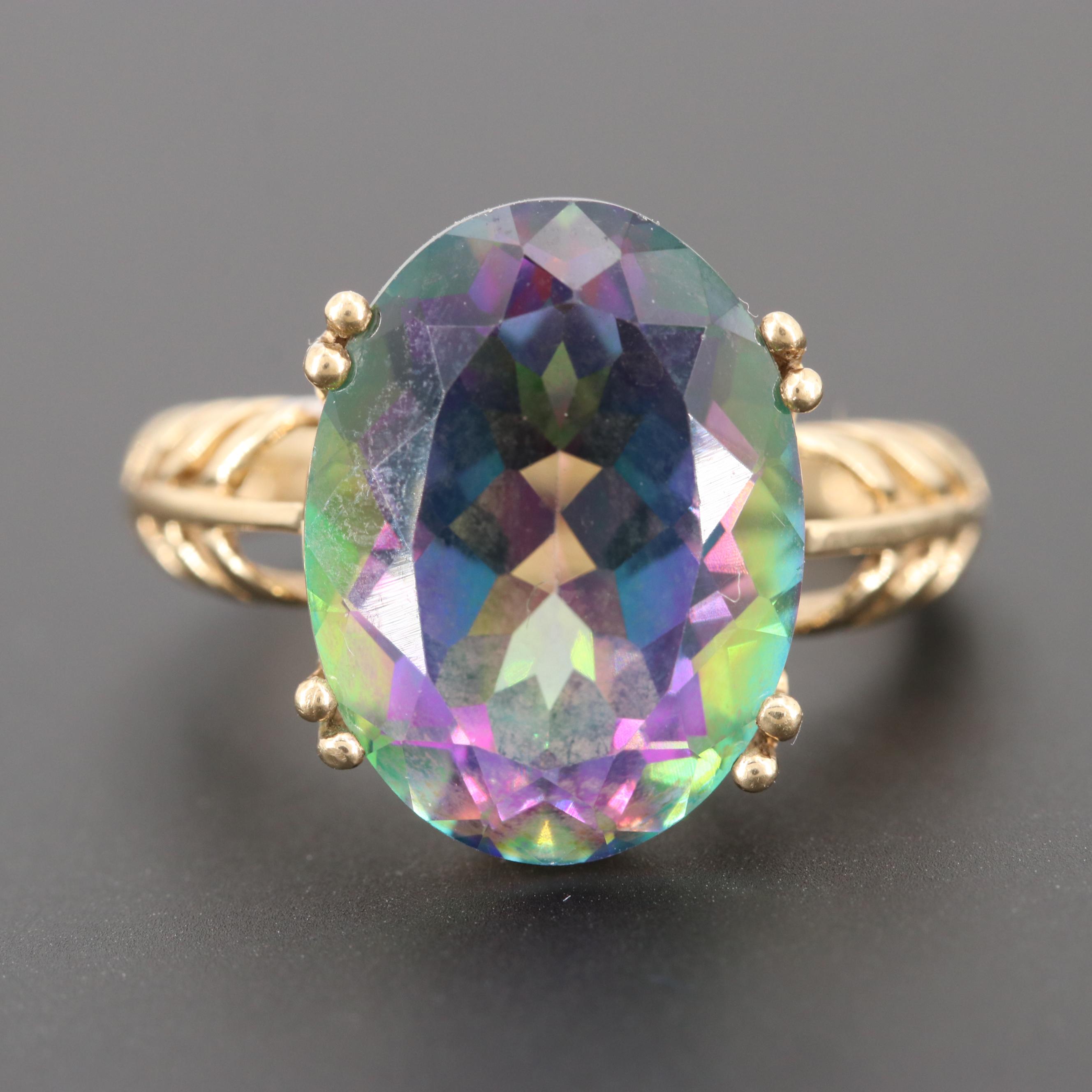 10K Yellow Gold Topaz and Diamond Ring