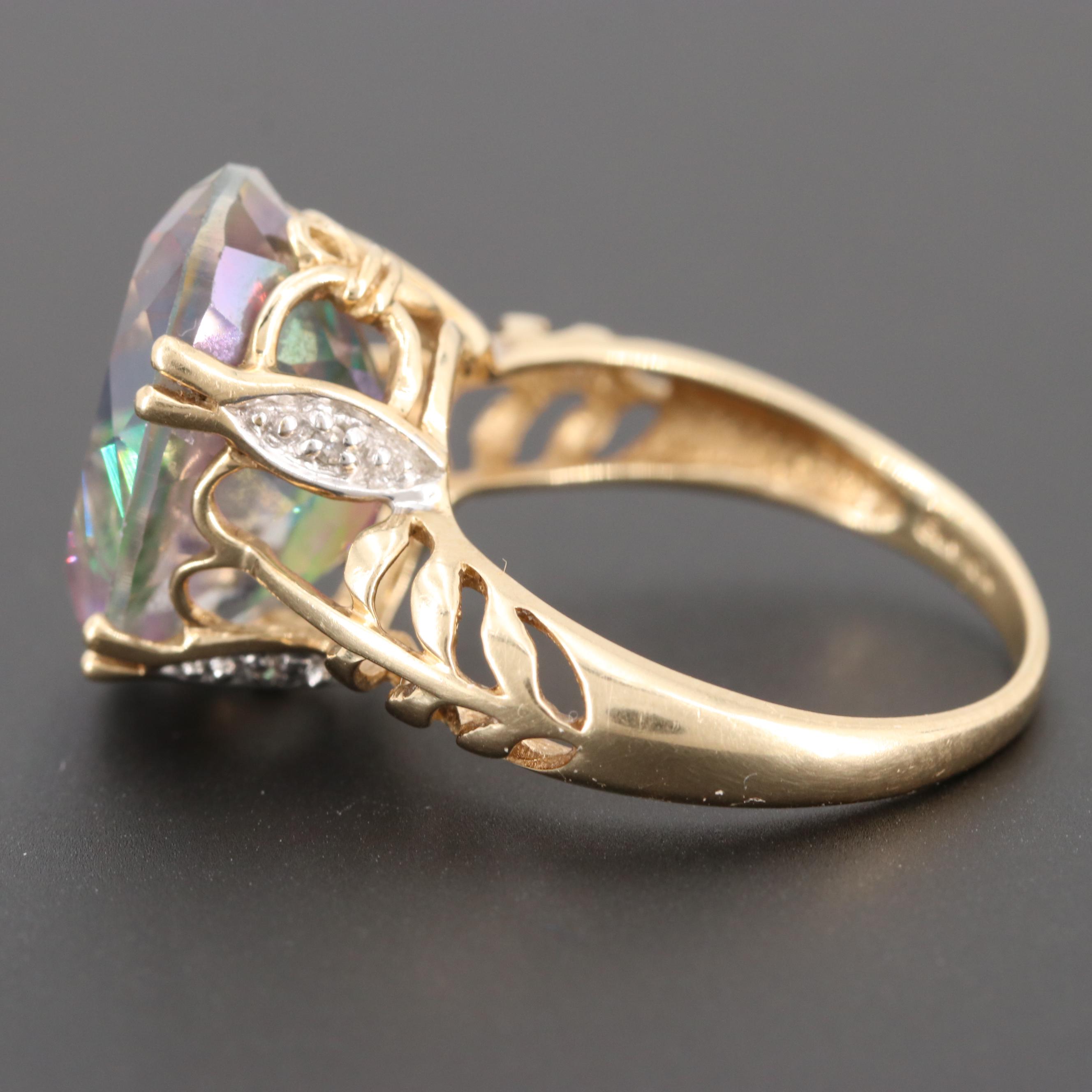 10K Yellow Gold Topaz and Diamond Ring