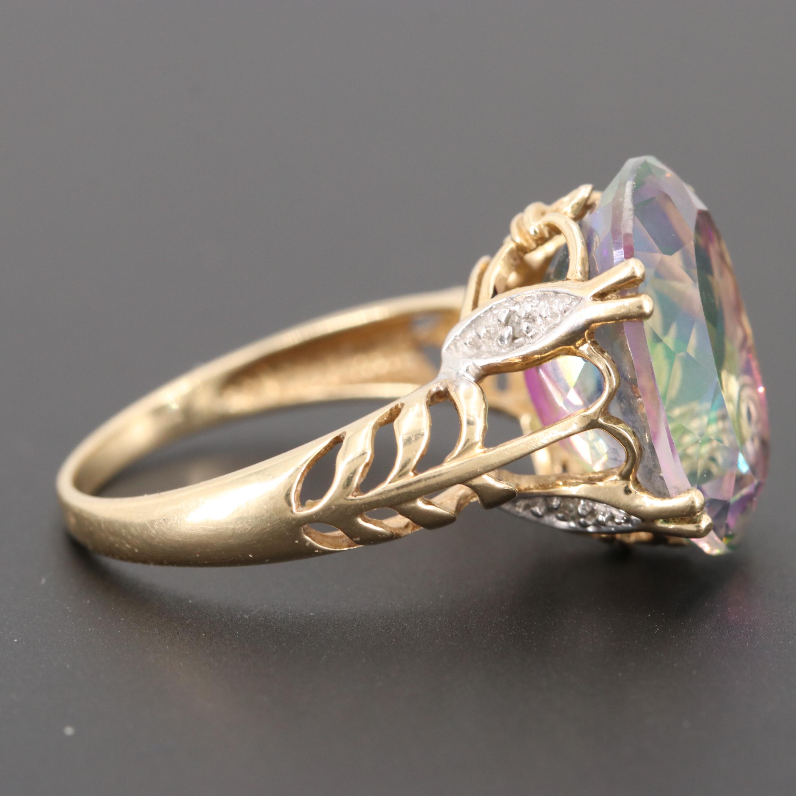 10K Yellow Gold Topaz and Diamond Ring
