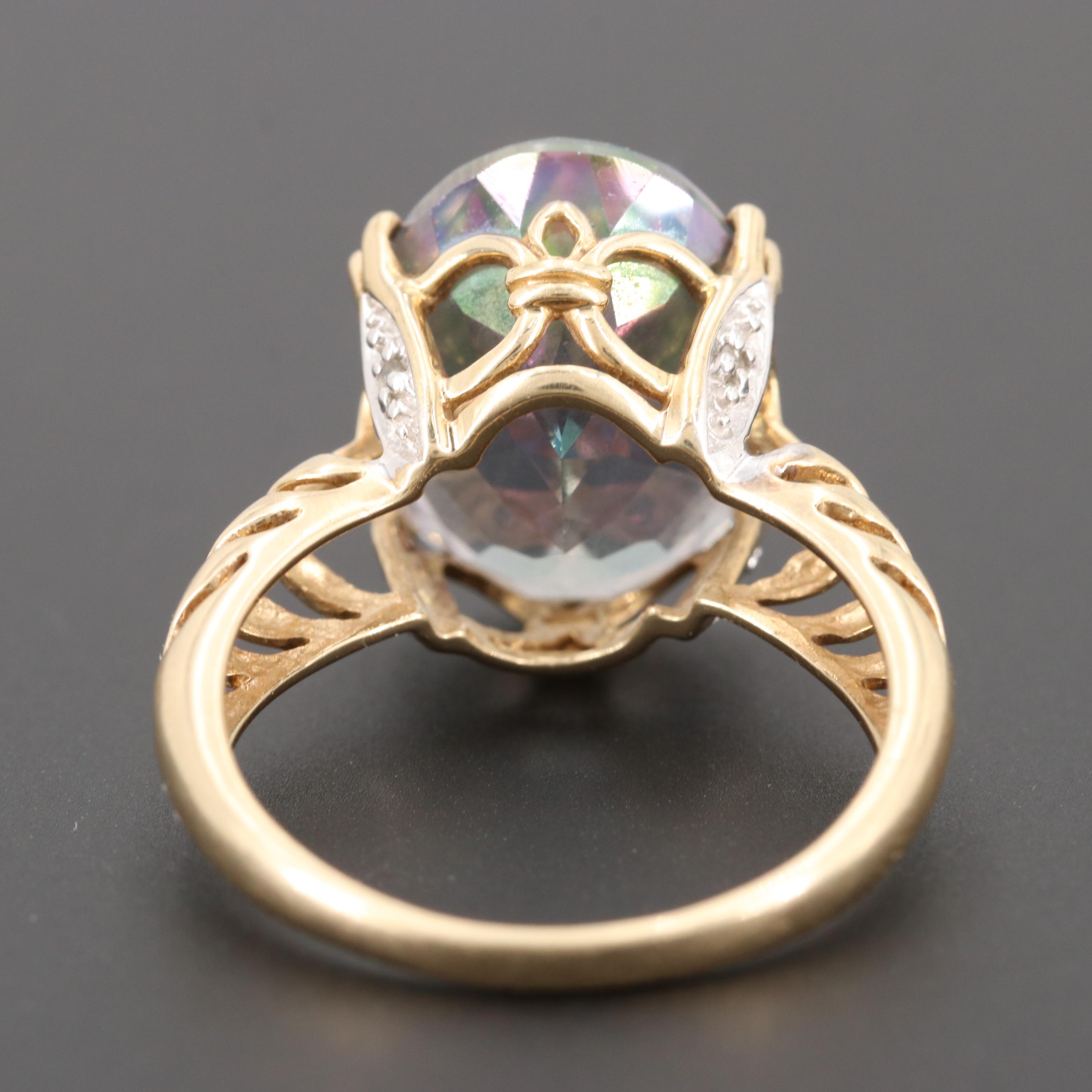 10K Yellow Gold Topaz and Diamond Ring