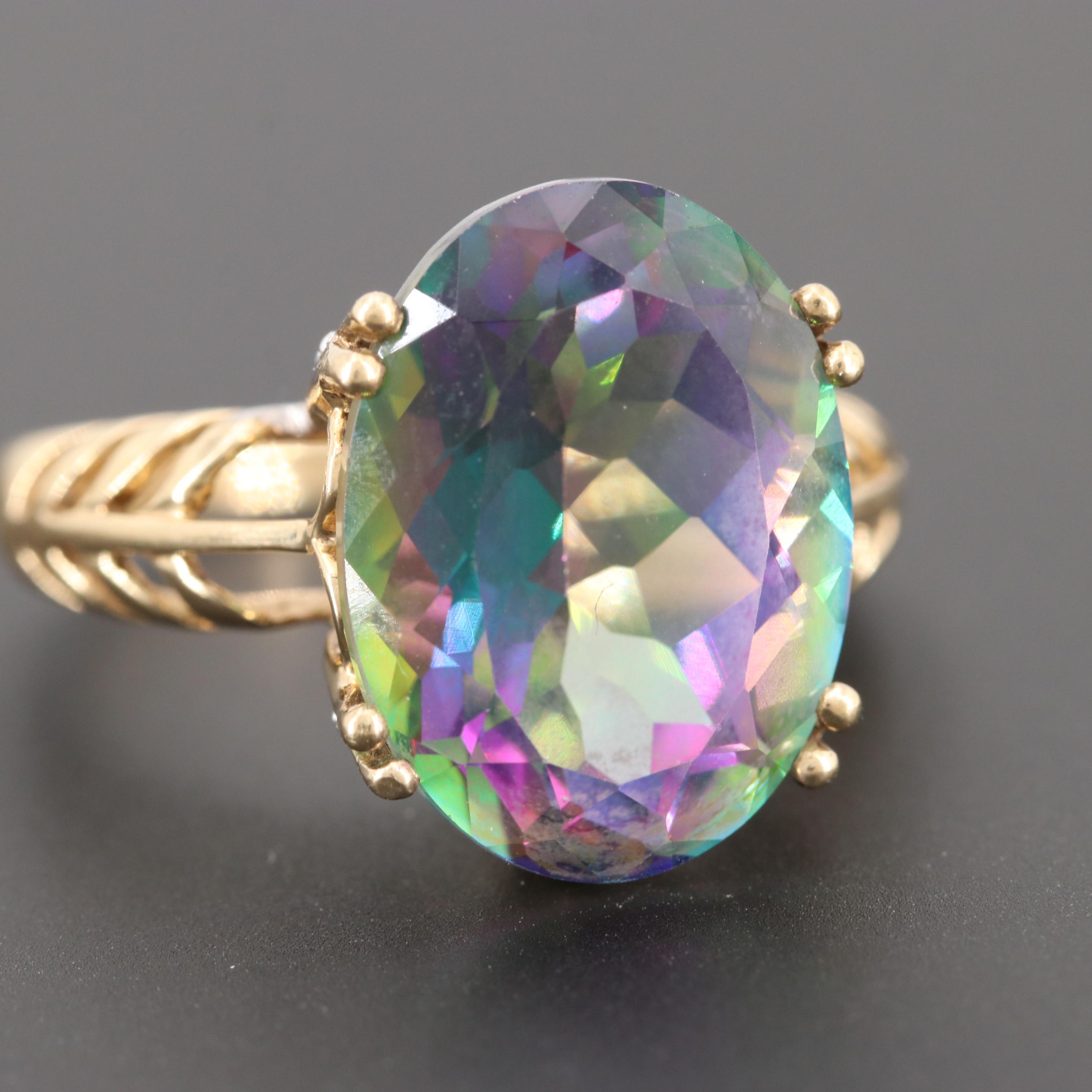 10K Yellow Gold Topaz and Diamond Ring