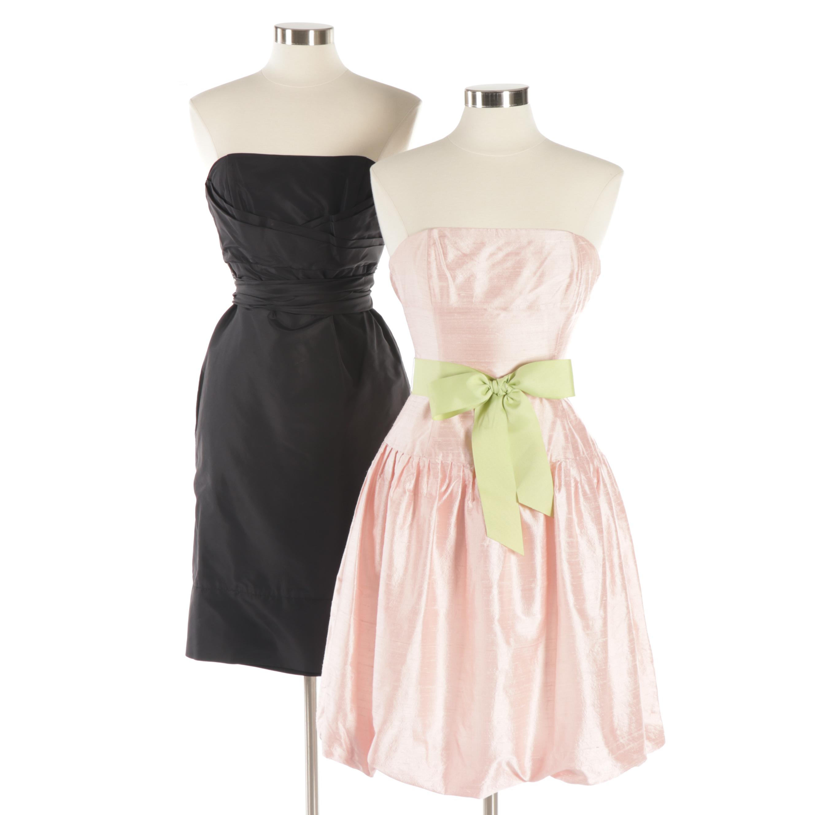 Lela Rose and Molly B. Strapless Silk Dresses in Black and Pink