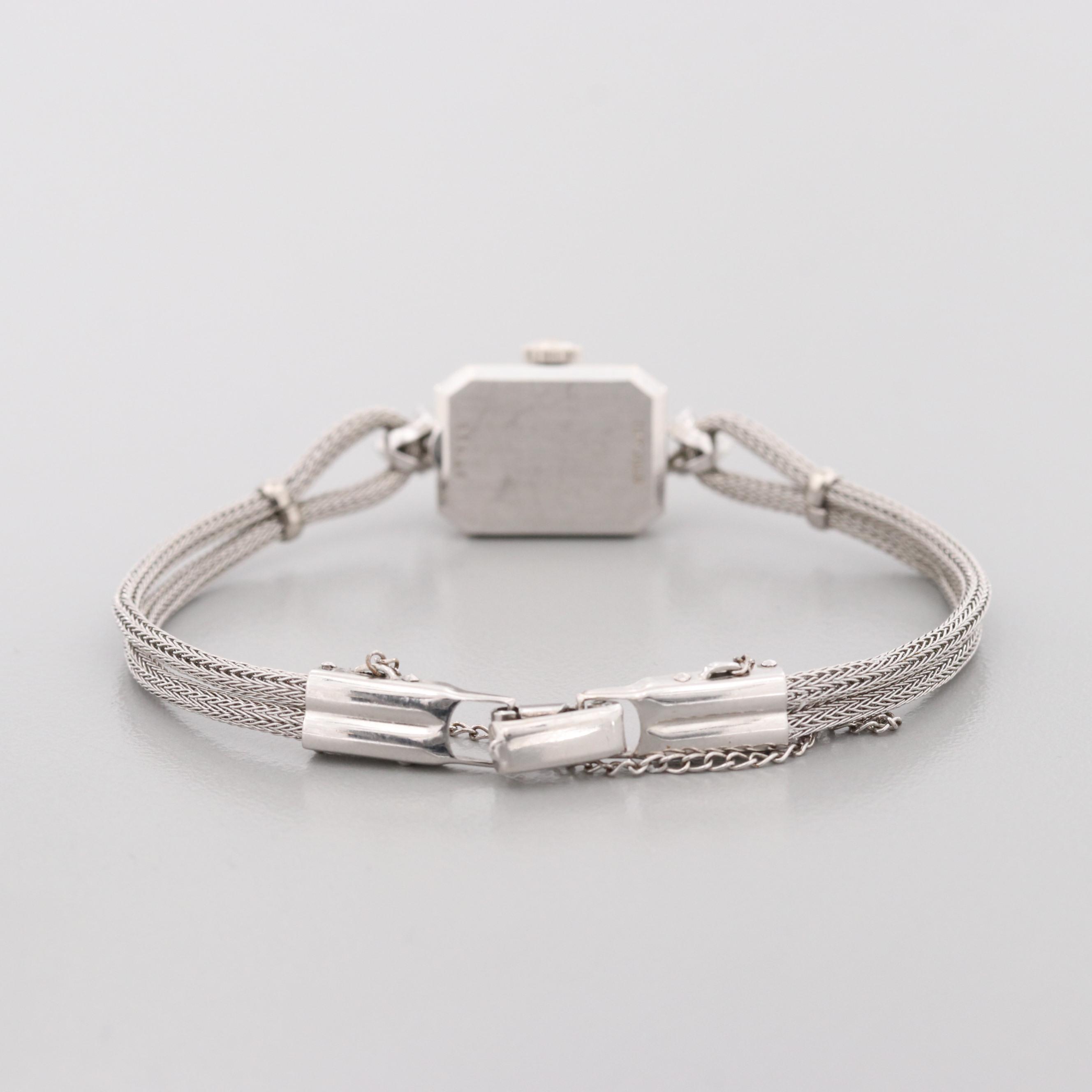 Vintage Universal Genève 14K White Gold Watch With Diamond Lugs