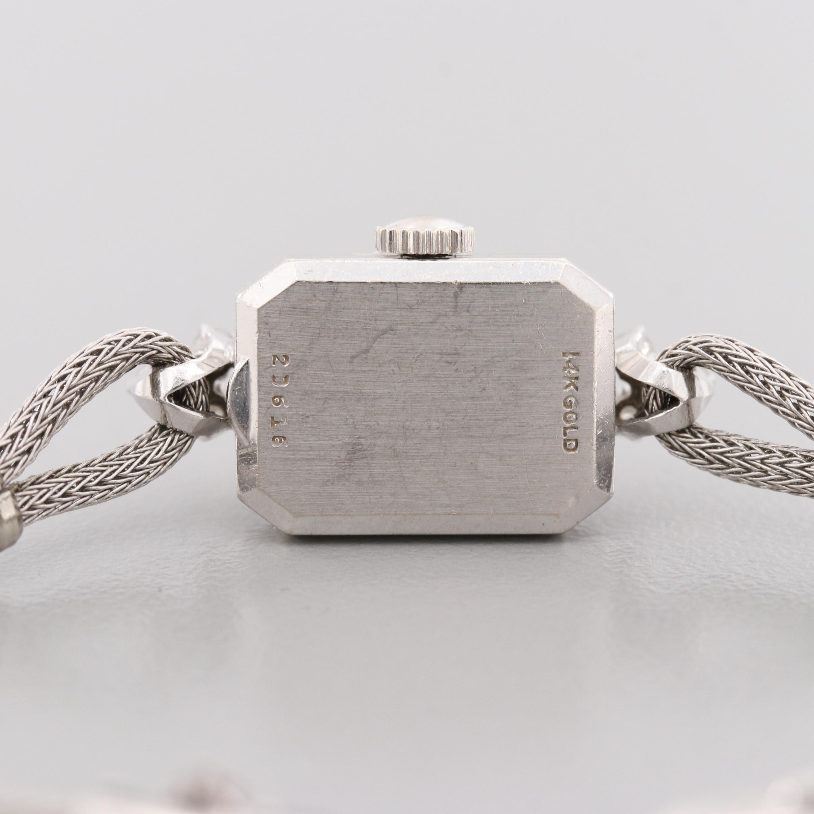 Vintage Universal Genève 14K White Gold Watch With Diamond Lugs