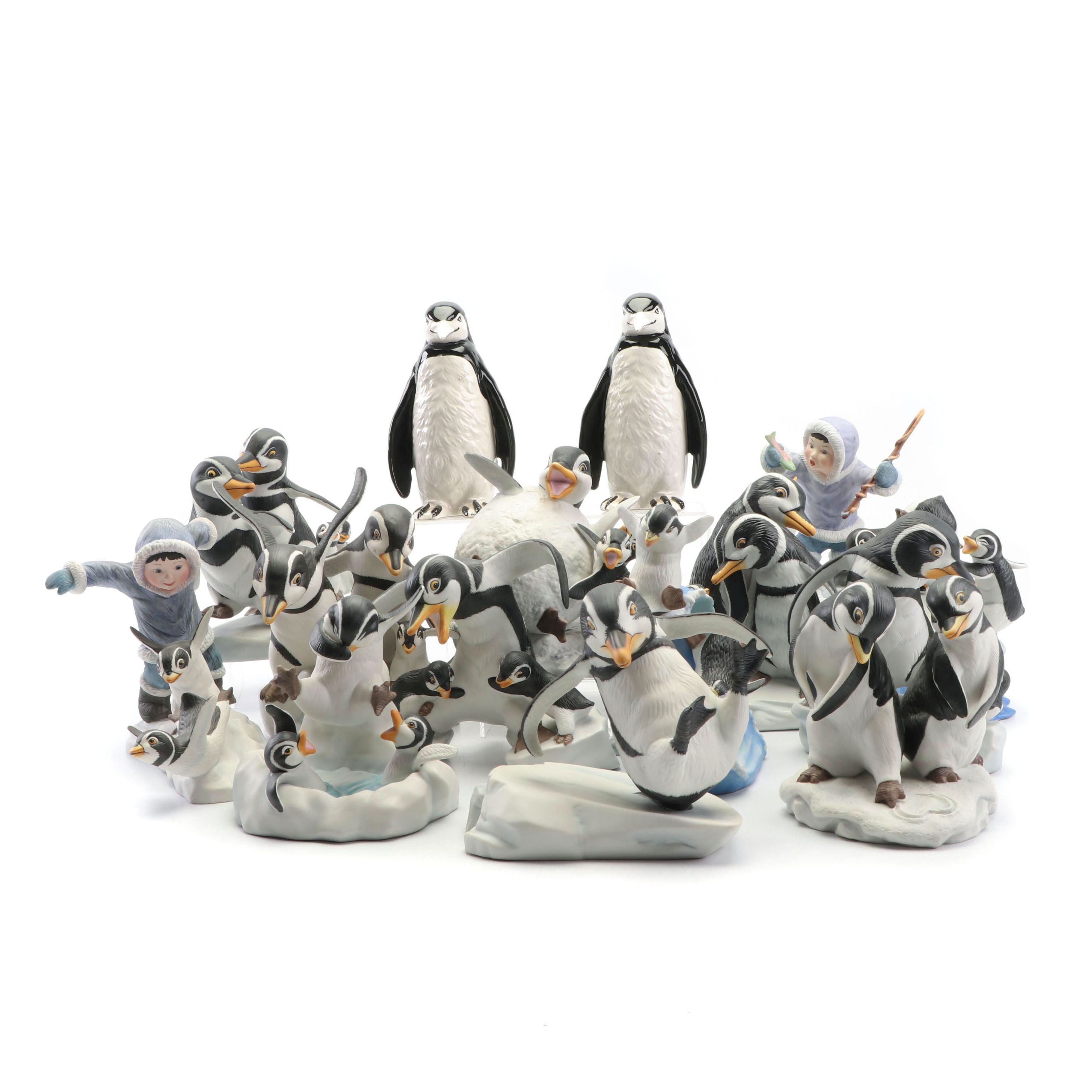 Ceramic Penguin Figurines Featuring Franklin Mint