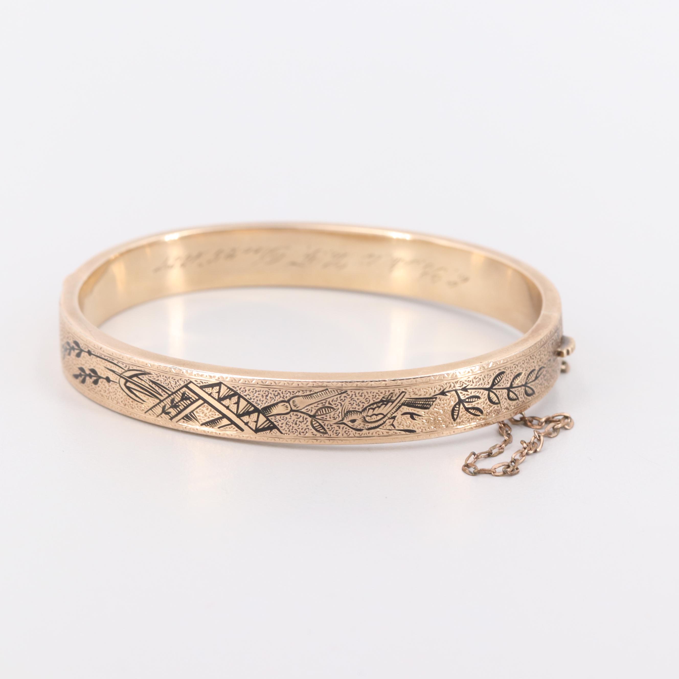 Victorian Taille d'Epargne Enamel Hinged Bracelet