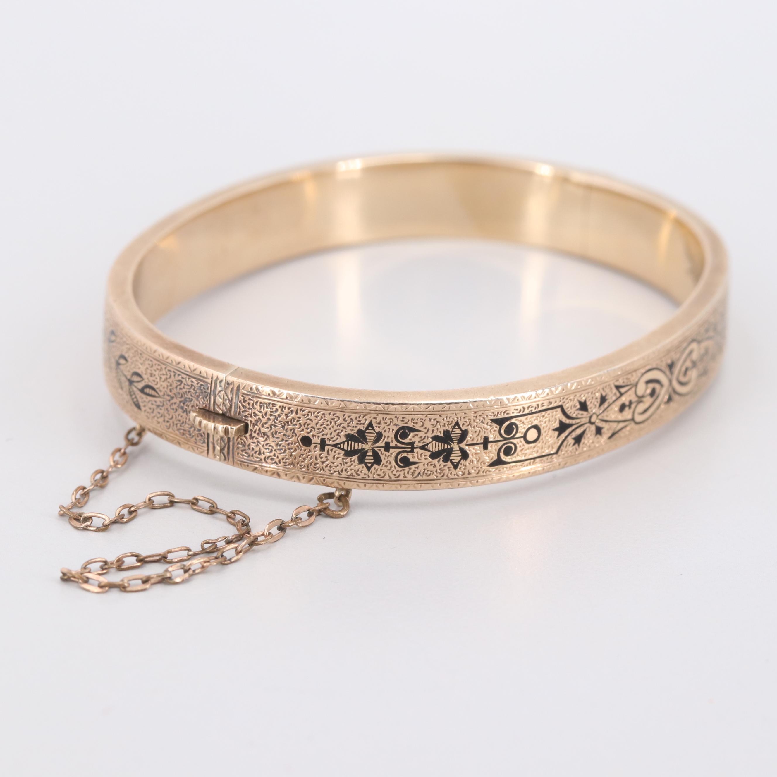 Victorian Taille d'Epargne Enamel Hinged Bracelet