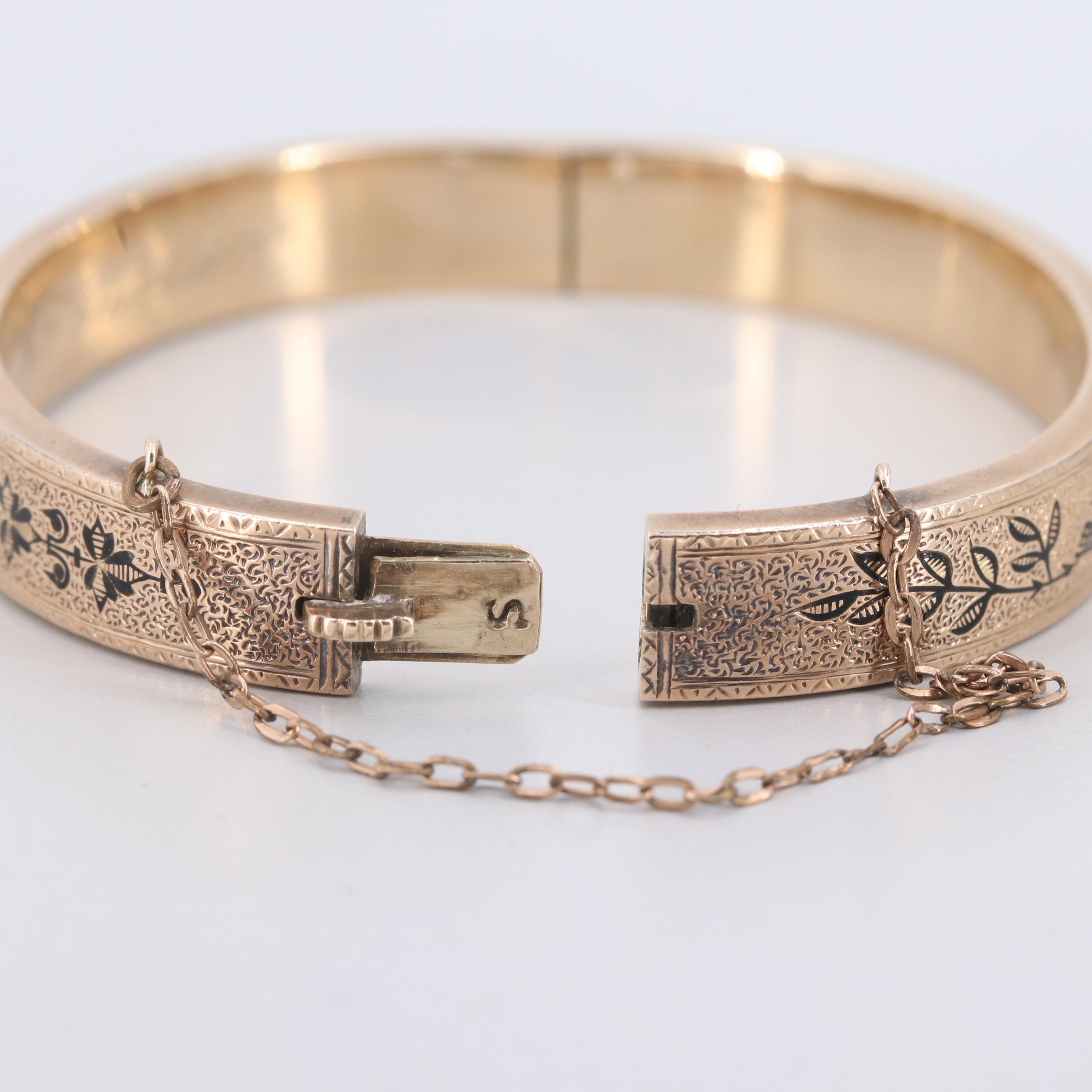 Victorian Taille d'Epargne Enamel Hinged Bracelet