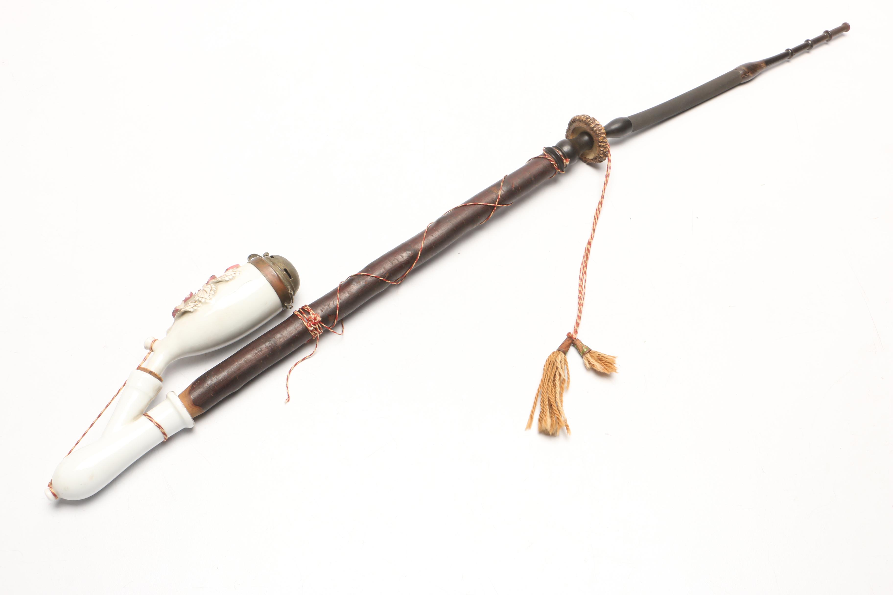 German Tobacco Pipes With Porcelain Bowls