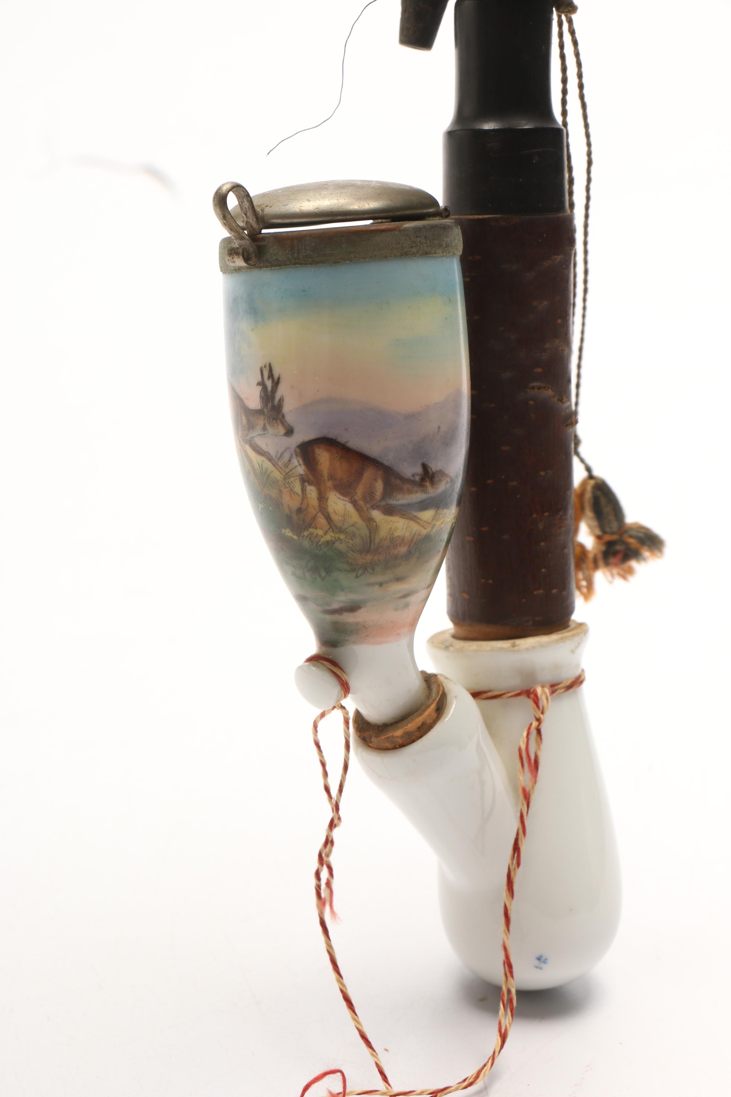 German Tobacco Pipes With Porcelain Bowls