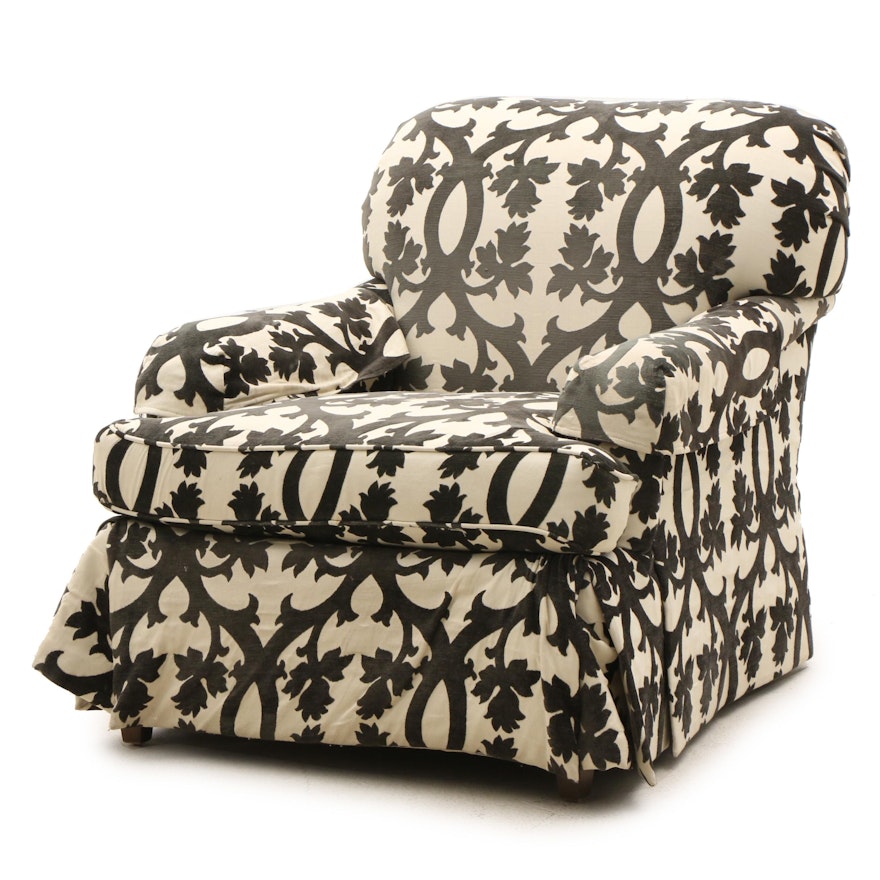 Damask Style Upholstered Oversize Skirted Arm Chair by Baker Furniture