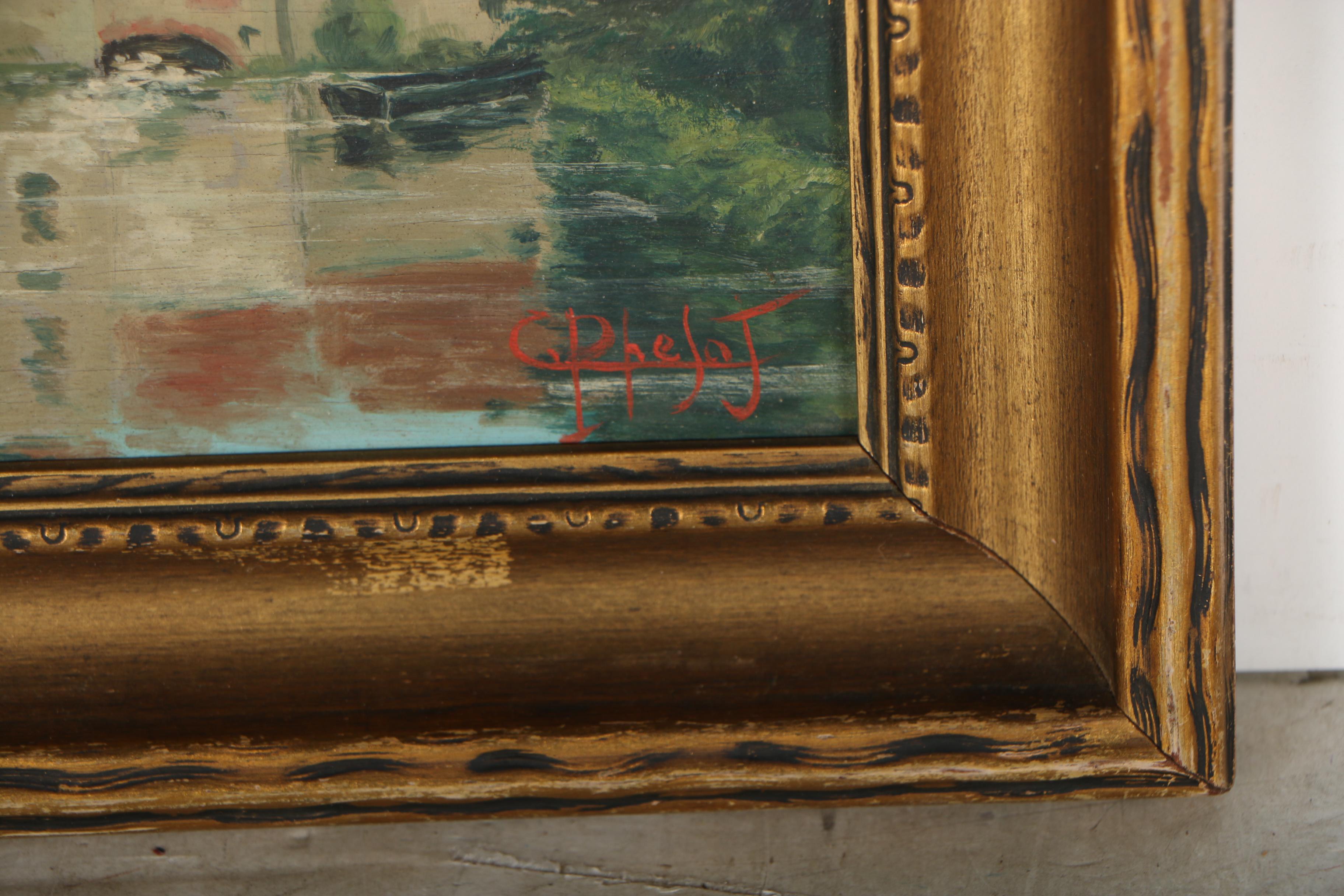 Mid 20th Century European Village Scene Oil Painting