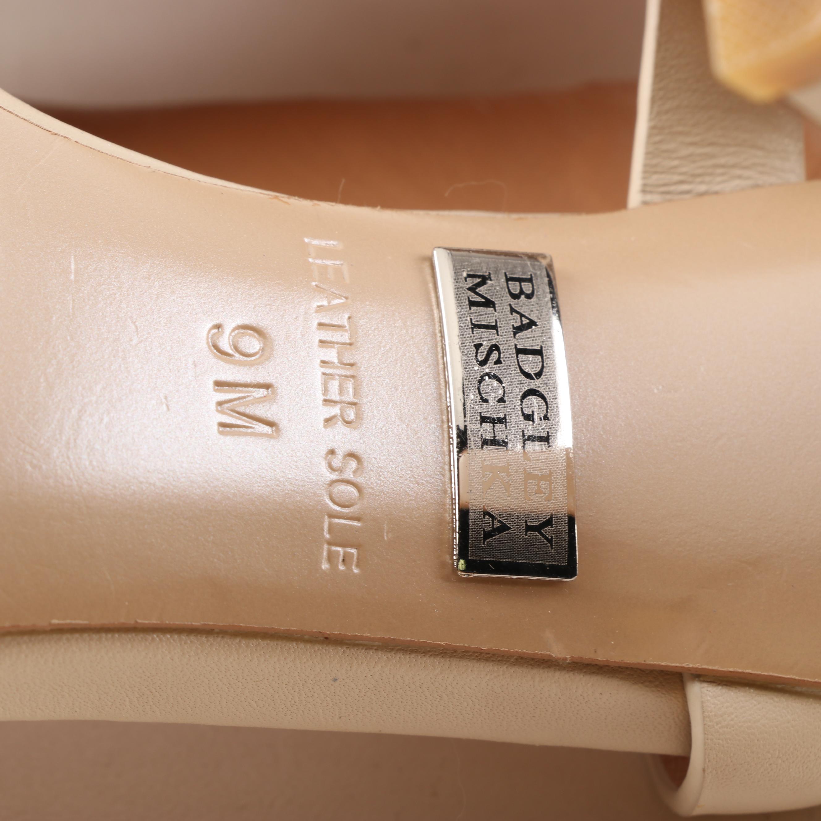 Badgley Mischka Dancer Embellished Beige Leather Ankle Strap Dress Sandals