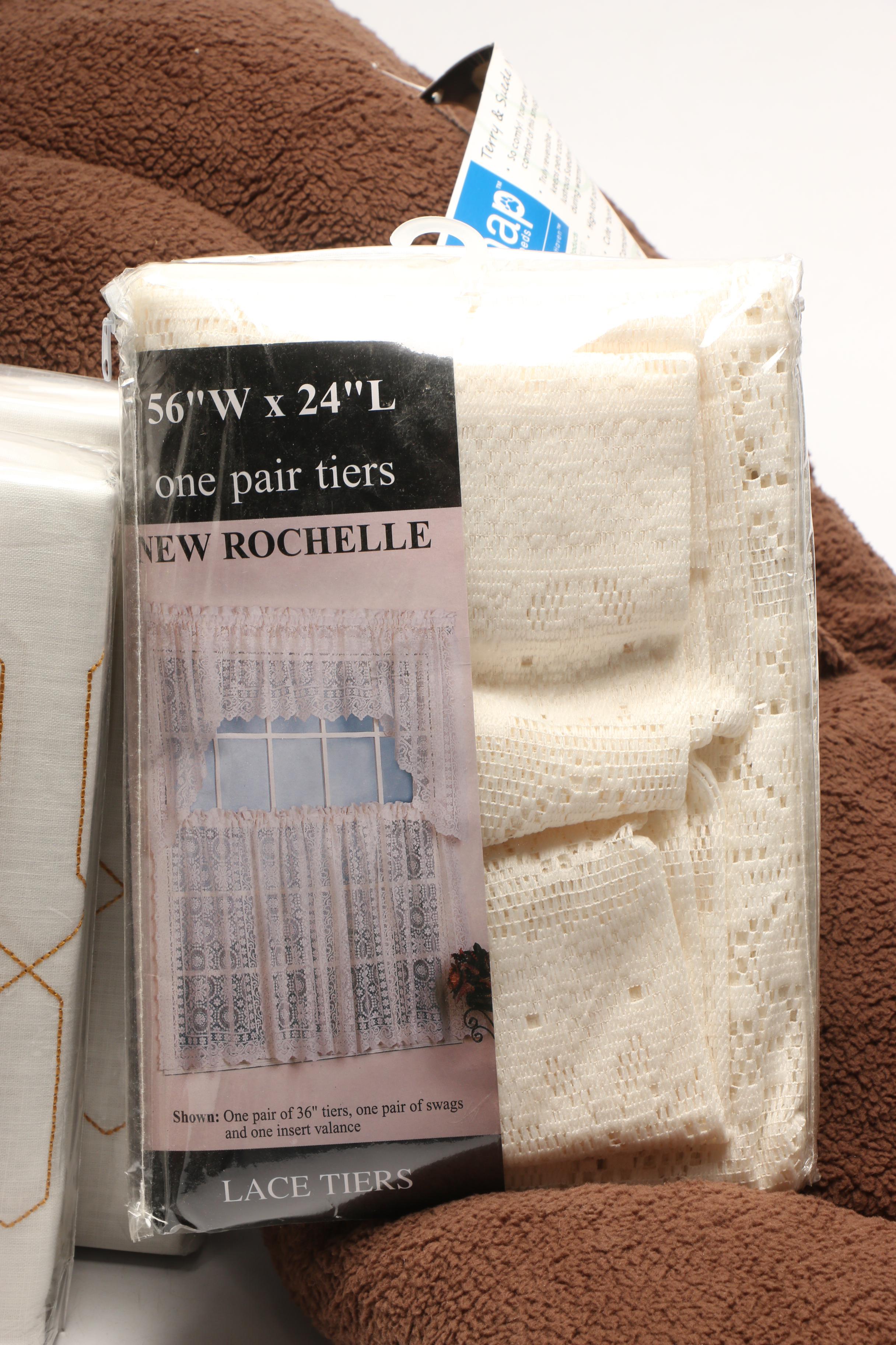 Vue by Ellery "Arashi Ombre Gold" Curtain Panels with Other Curtains and Pet Bed