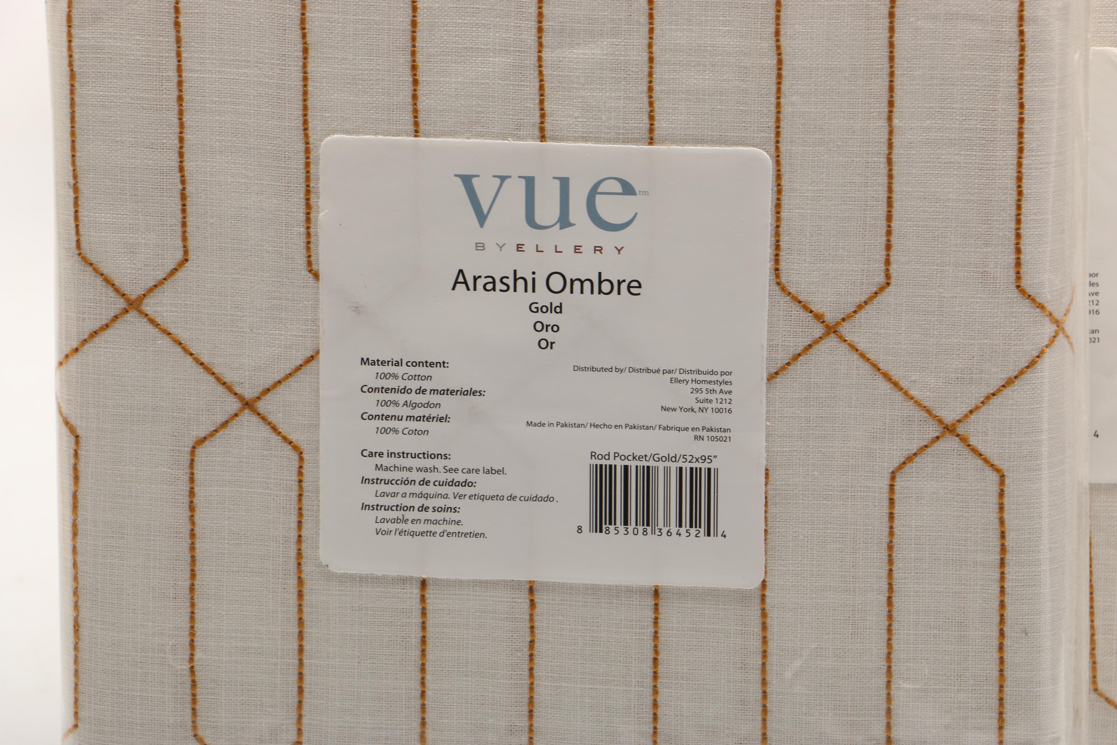 Vue by Ellery "Arashi Ombre Gold" Curtain Panels with Other Curtains and Pet Bed
