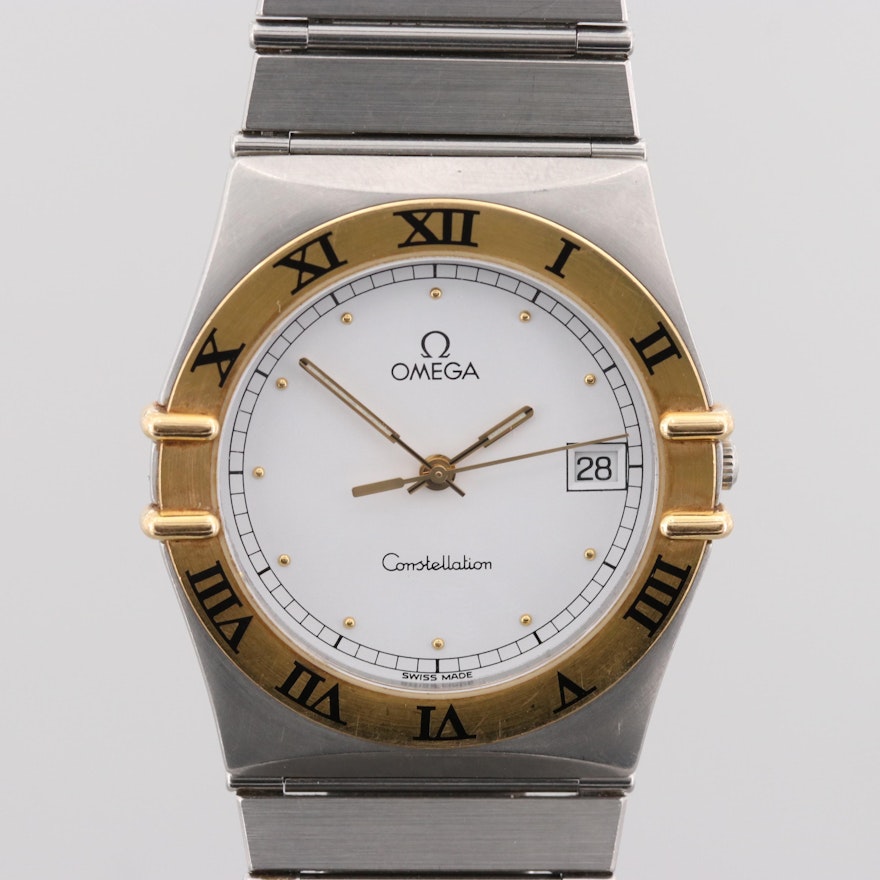 Omega Constellation Stainless Steel and 18K Yellow Gold Quartz Wristwatch